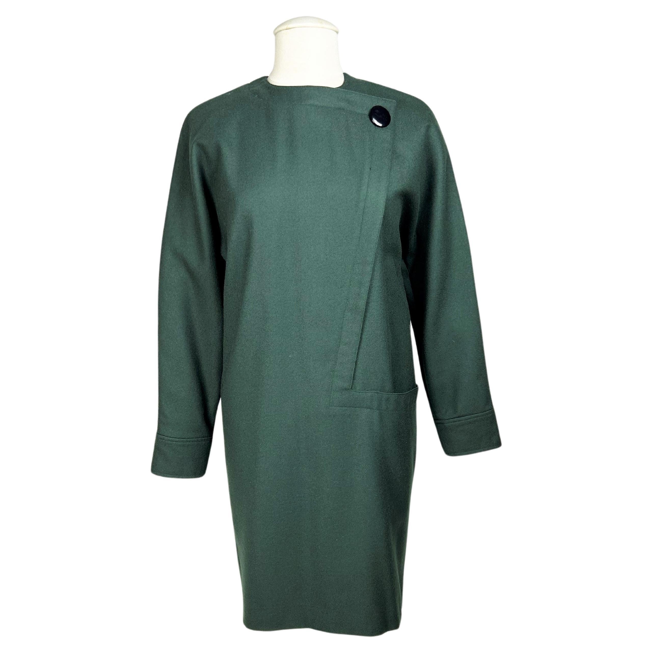 A green wool dress by Pierre Cardin - France Circa 1985 For Sale