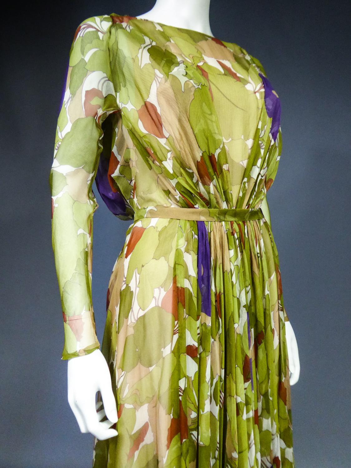 A Grès Evening Dress in Printed Chiffon Silk Circa 1975/1985 2