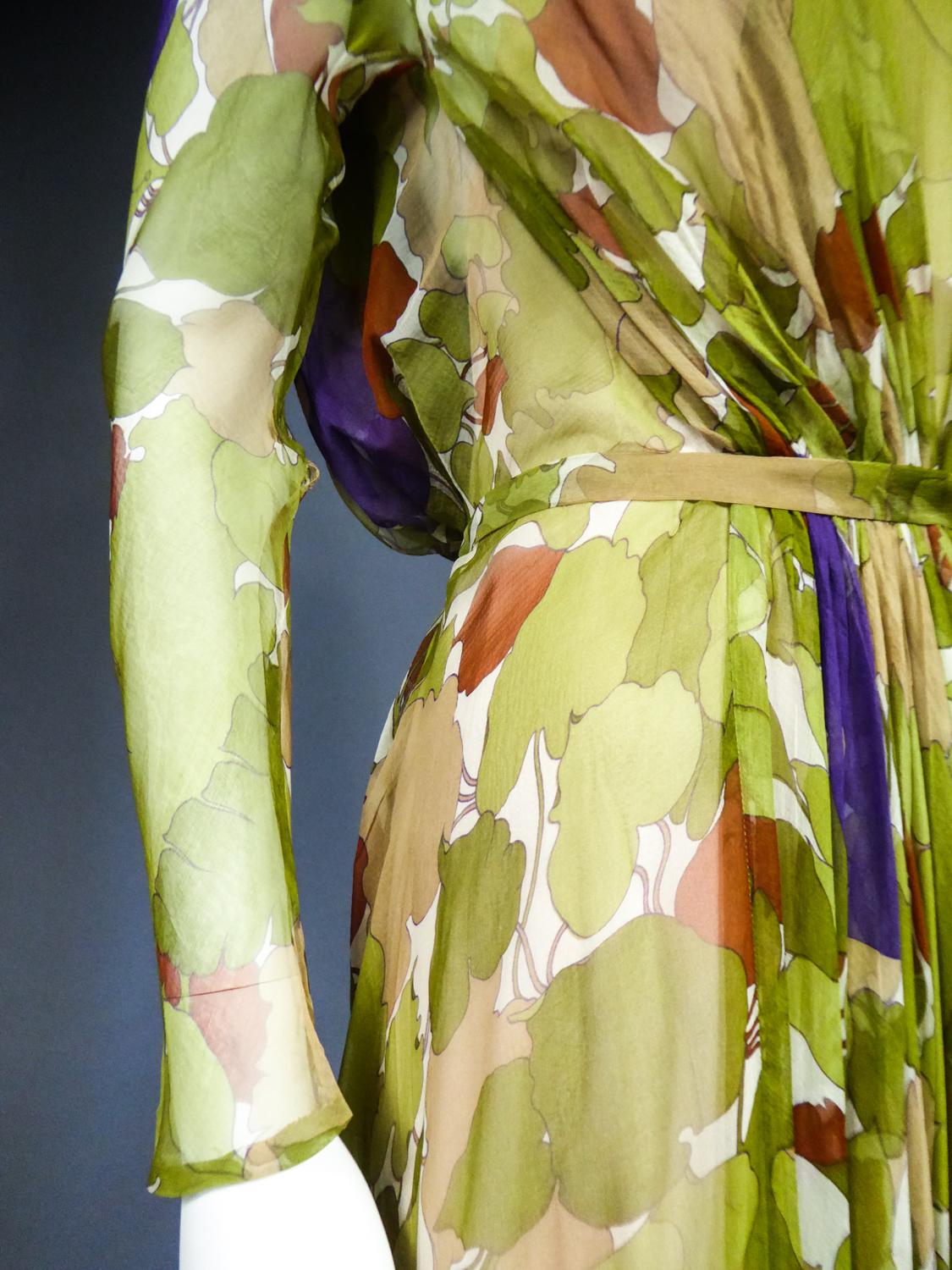 A Grès Evening Dress in Printed Chiffon Silk Circa 1975/1985 3