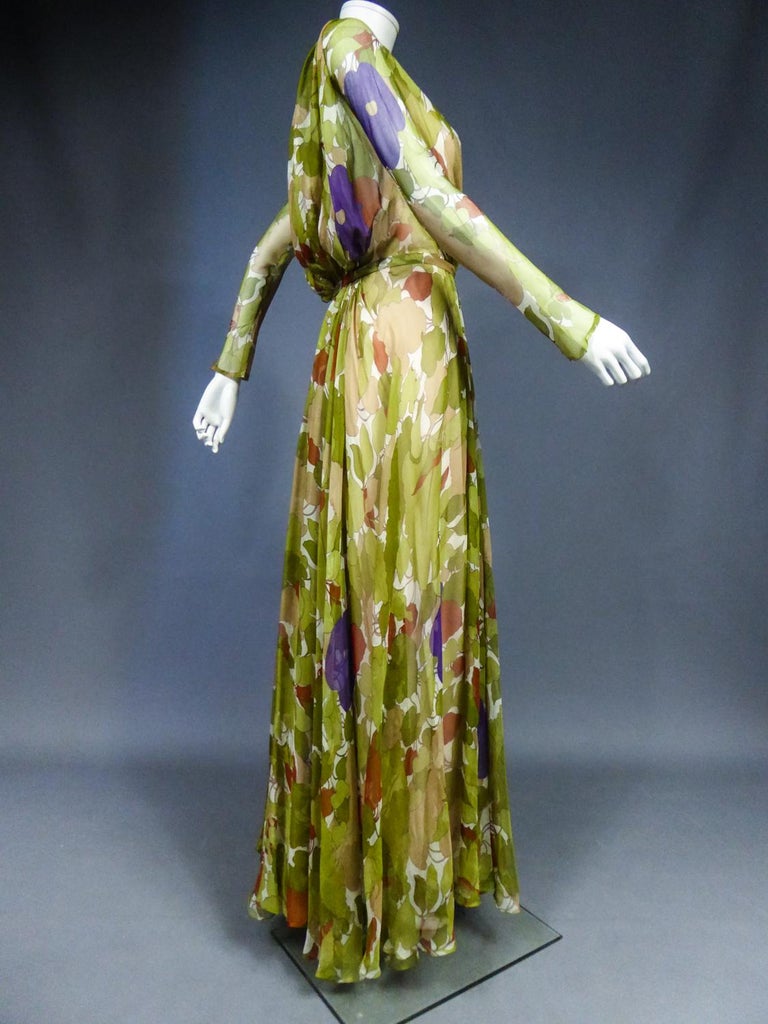A Grès Evening Dress in Printed Chiffon Silk Circa 1975/1985 For Sale 7