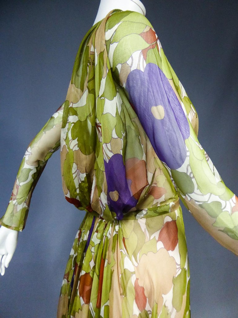 A Grès Evening Dress in Printed Chiffon Silk Circa 1975/1985 For Sale 8