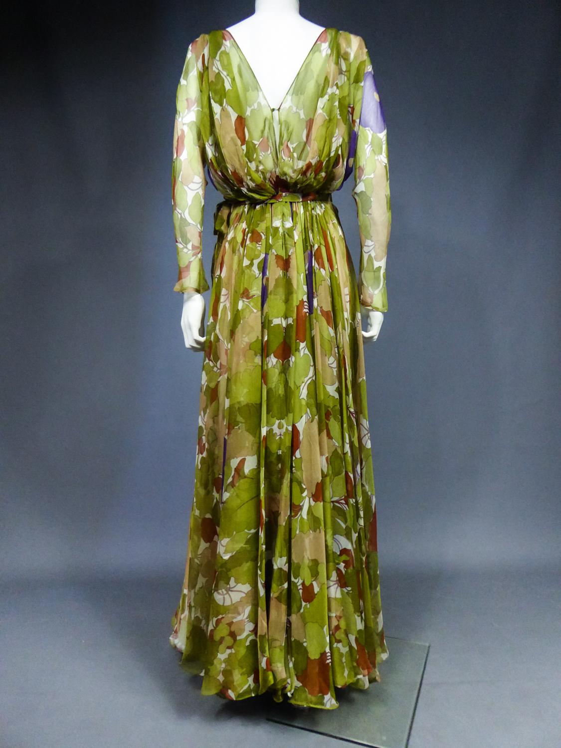 A Grès Evening Dress in Printed Chiffon Silk Circa 1975/1985 6