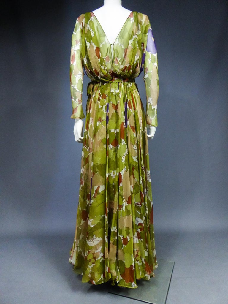 A Grès Evening Dress in Printed Chiffon Silk Circa 1975/1985 For Sale 9