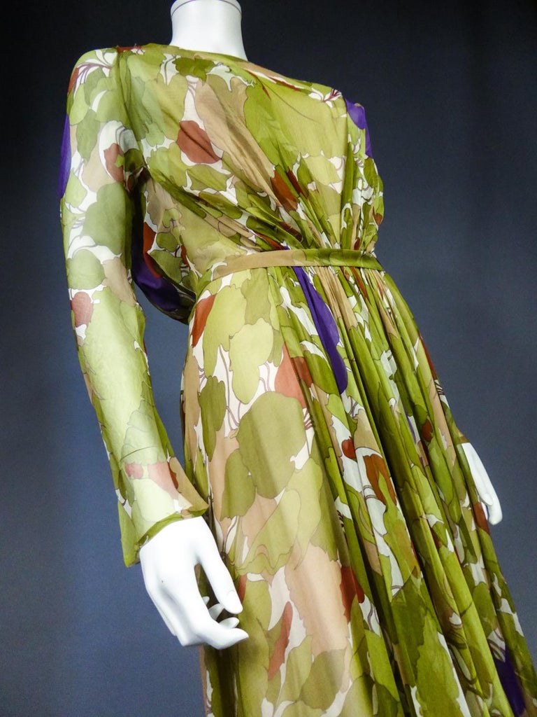 A Grès Evening Dress in Printed Chiffon Silk Circa 1975/1985 For Sale 13