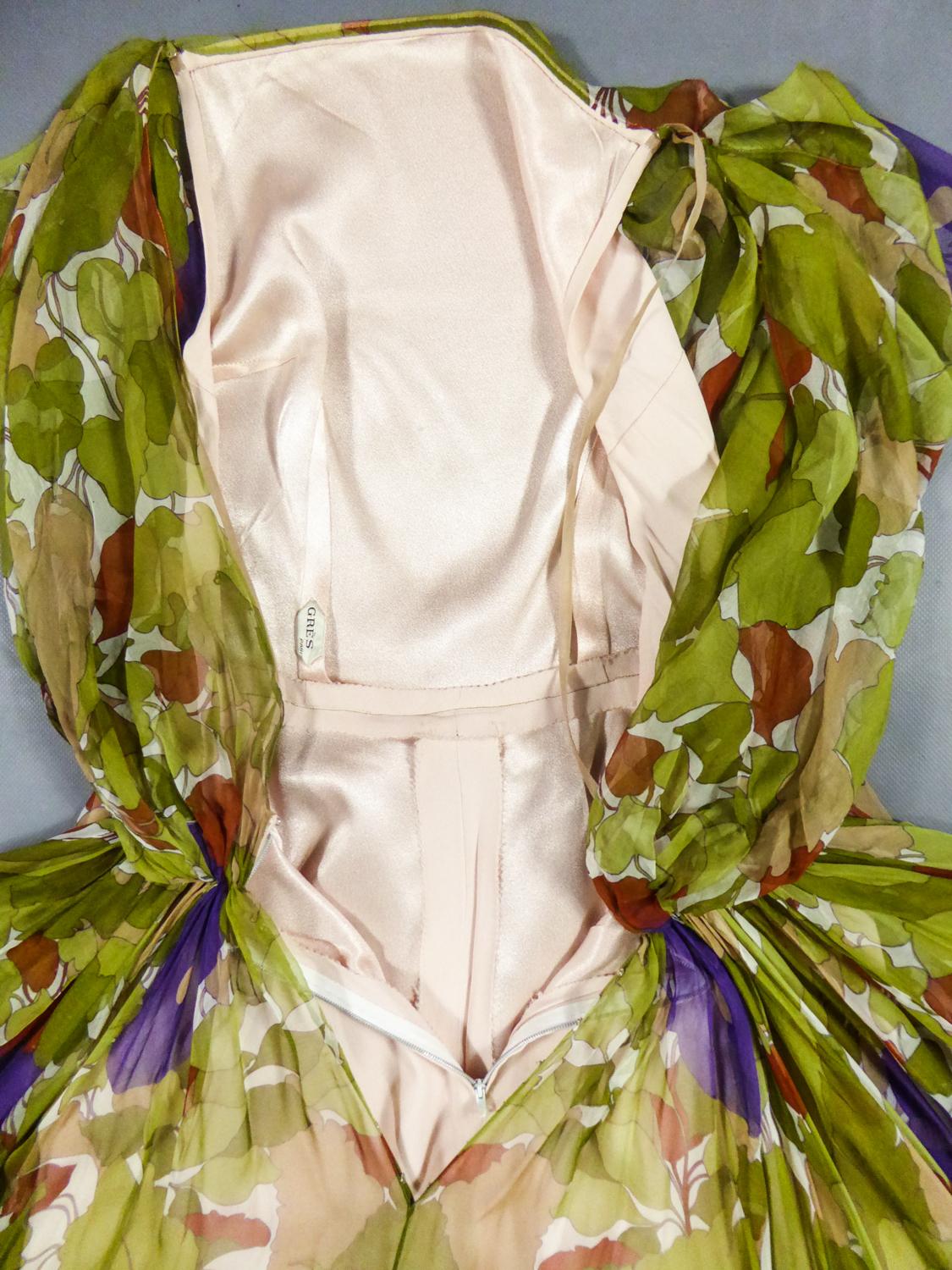 A Grès Evening Dress in Printed Chiffon Silk Circa 1975/1985 For Sale at  1stDibs