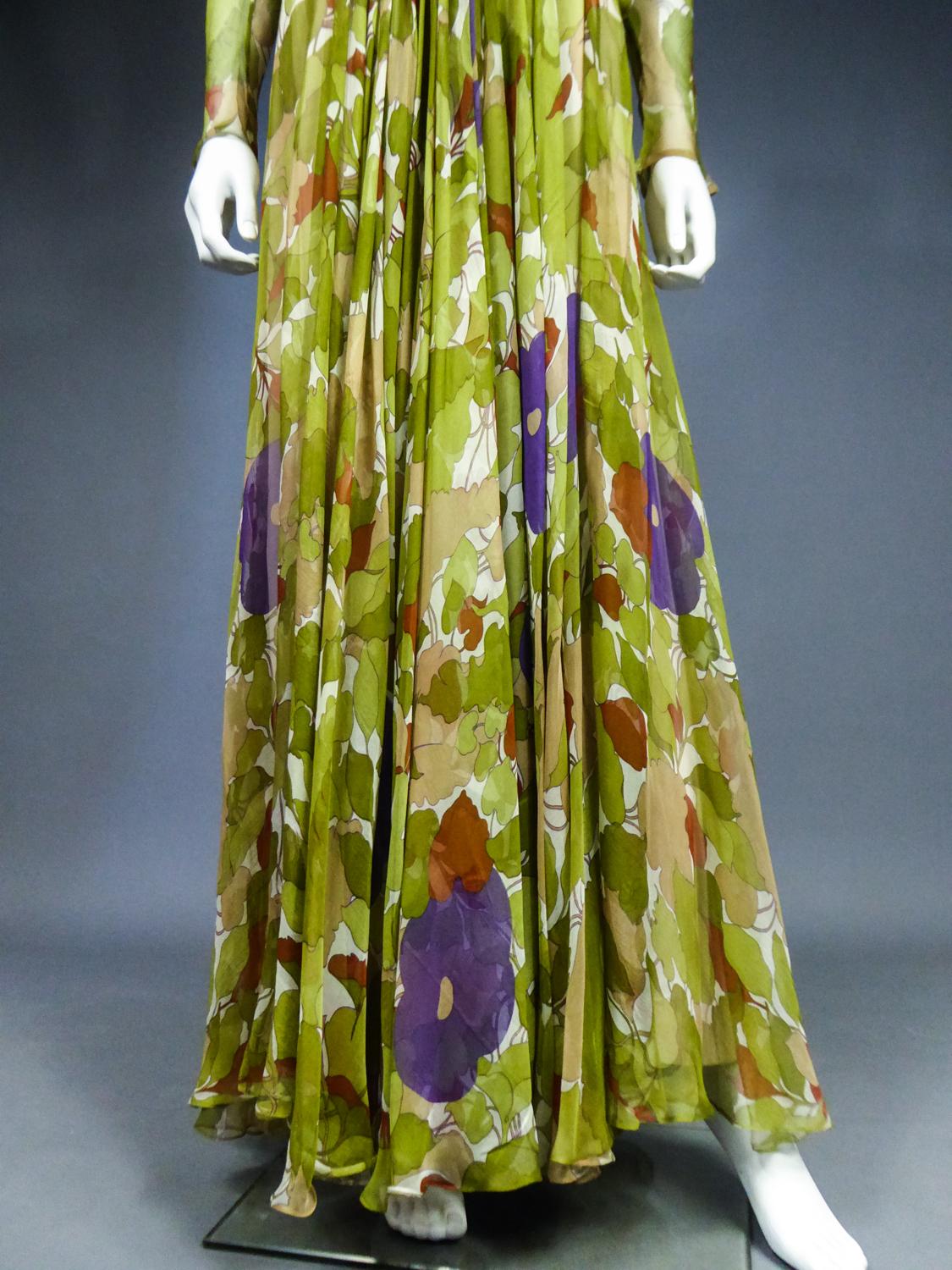 Brown A Grès Evening Dress in Printed Chiffon Silk Circa 1975/1985