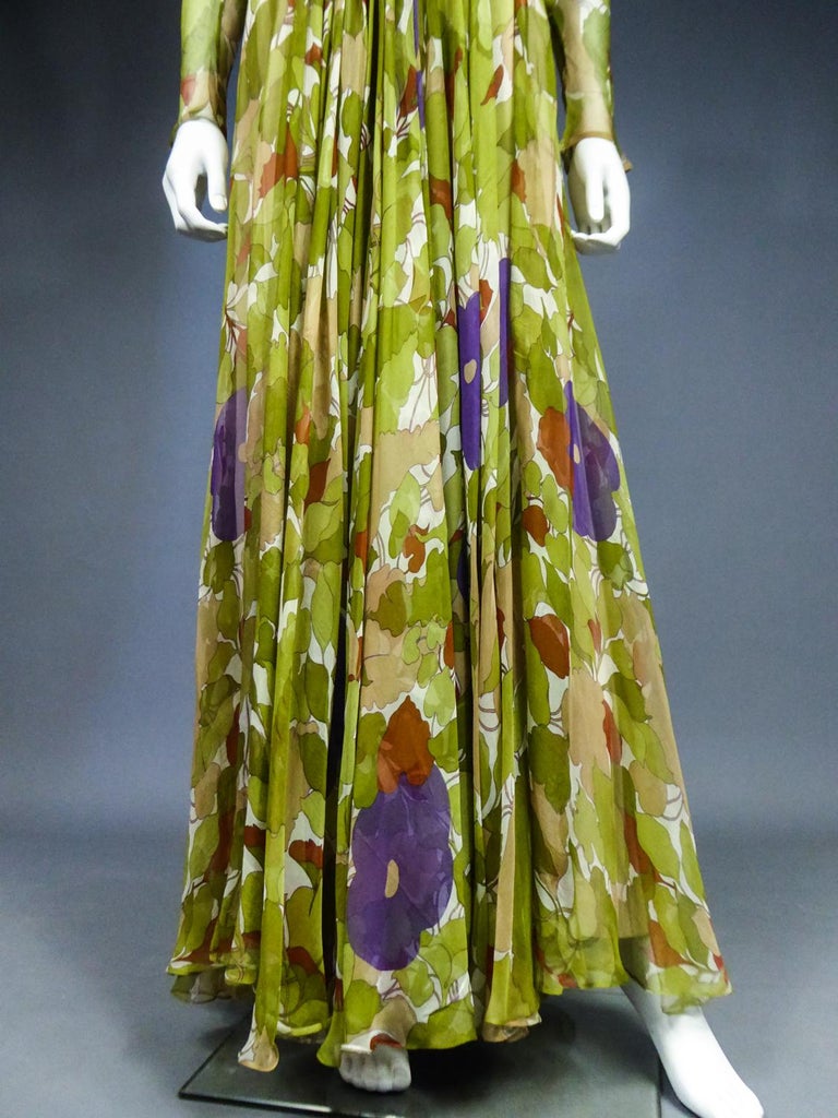 A Grès Evening Dress in Printed Chiffon Silk Circa 1975/1985 For Sale 1