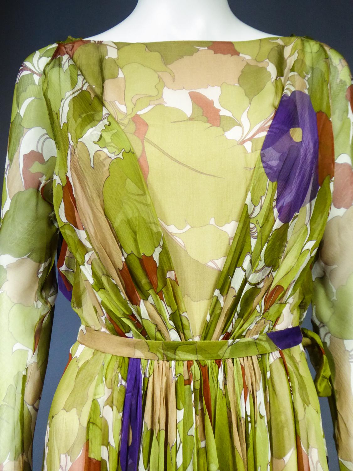 Women's A Grès Evening Dress in Printed Chiffon Silk Circa 1975/1985