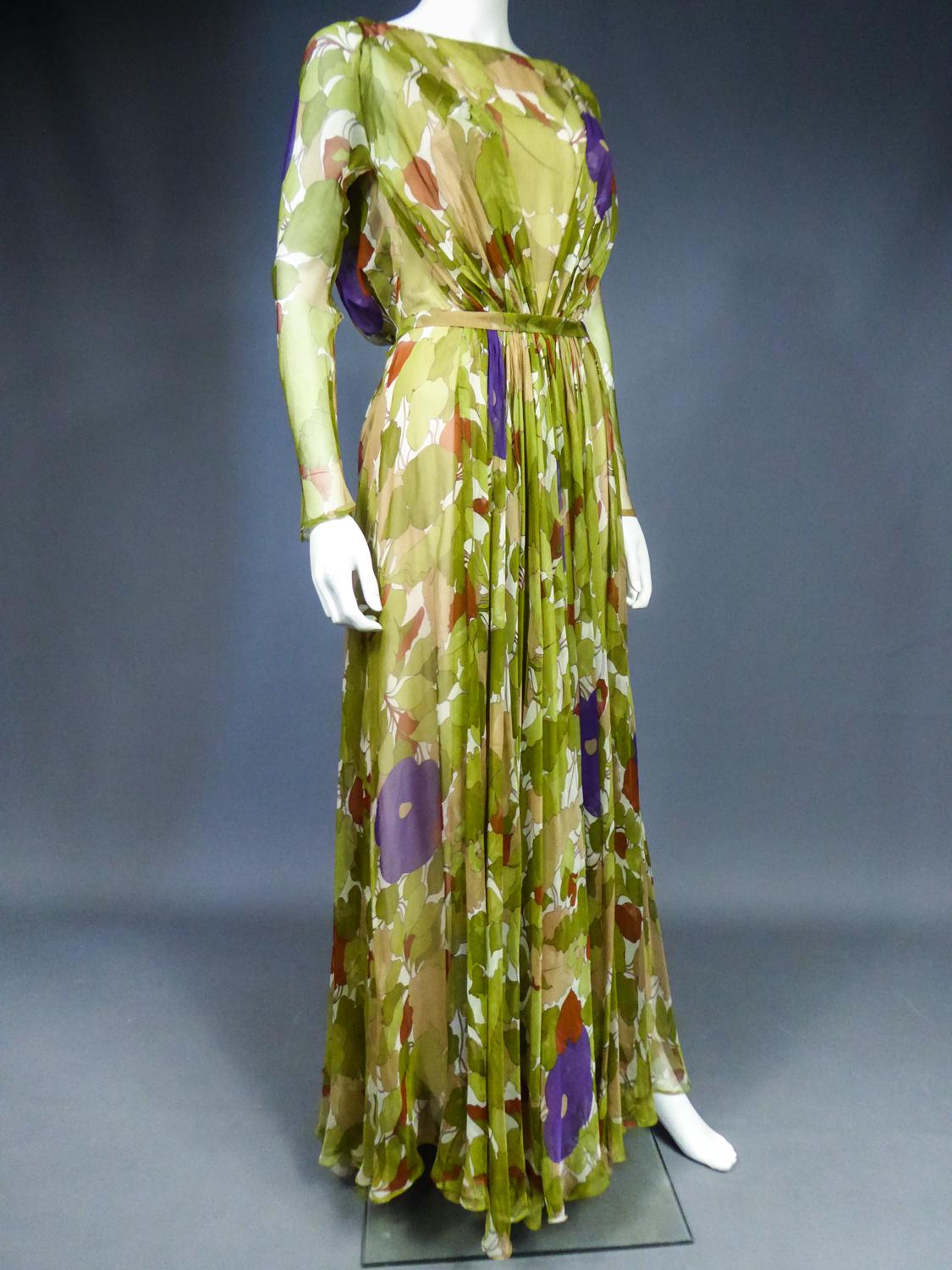 A Grès Evening Dress in Printed Chiffon Silk Circa 1975/1985 1