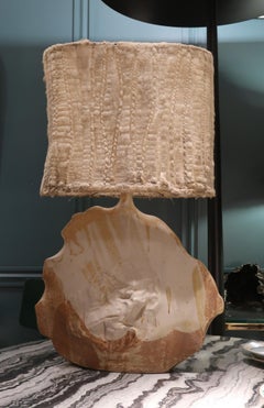 Grey Glazed Ceramic and Wool Shade Midcentury French Table Lamp, 1950