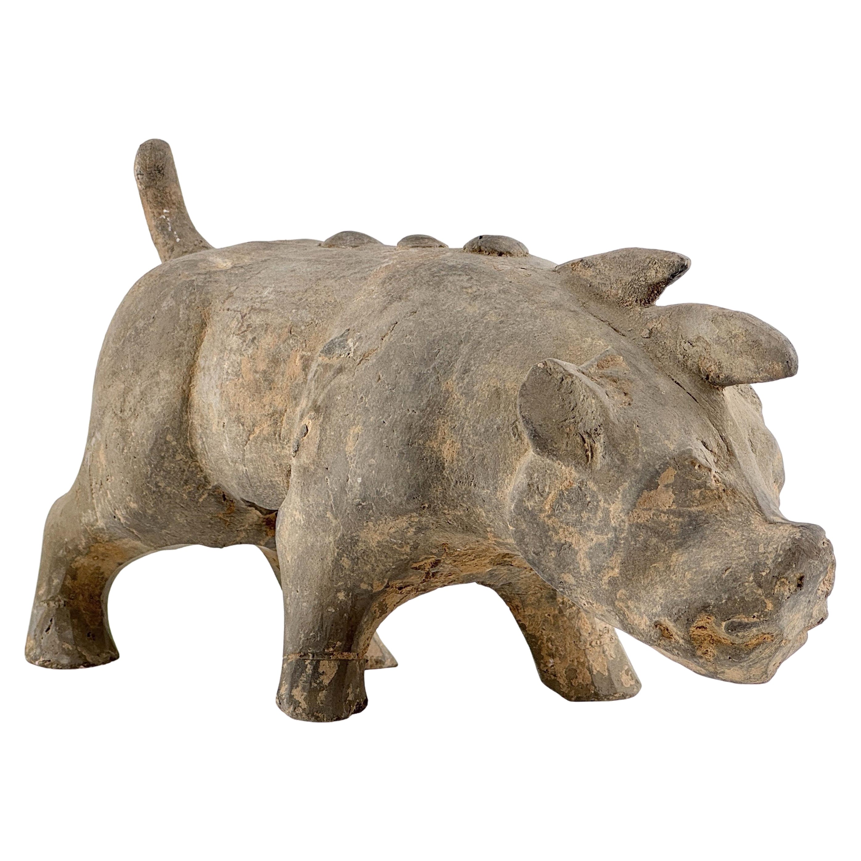 Graue Keramikfigur eines Ebers (Wildschwein), Han Dynasty