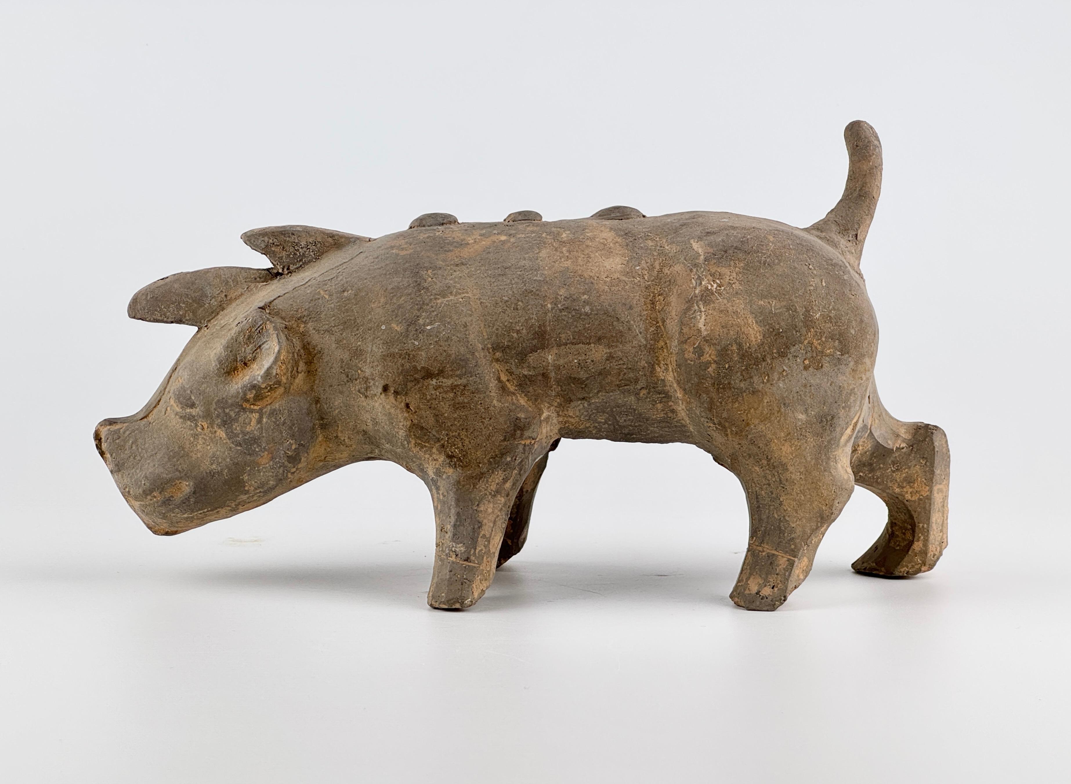 Carved A Grey Pottery Figure of Boar(Wild Pig), Han Dynasty For Sale