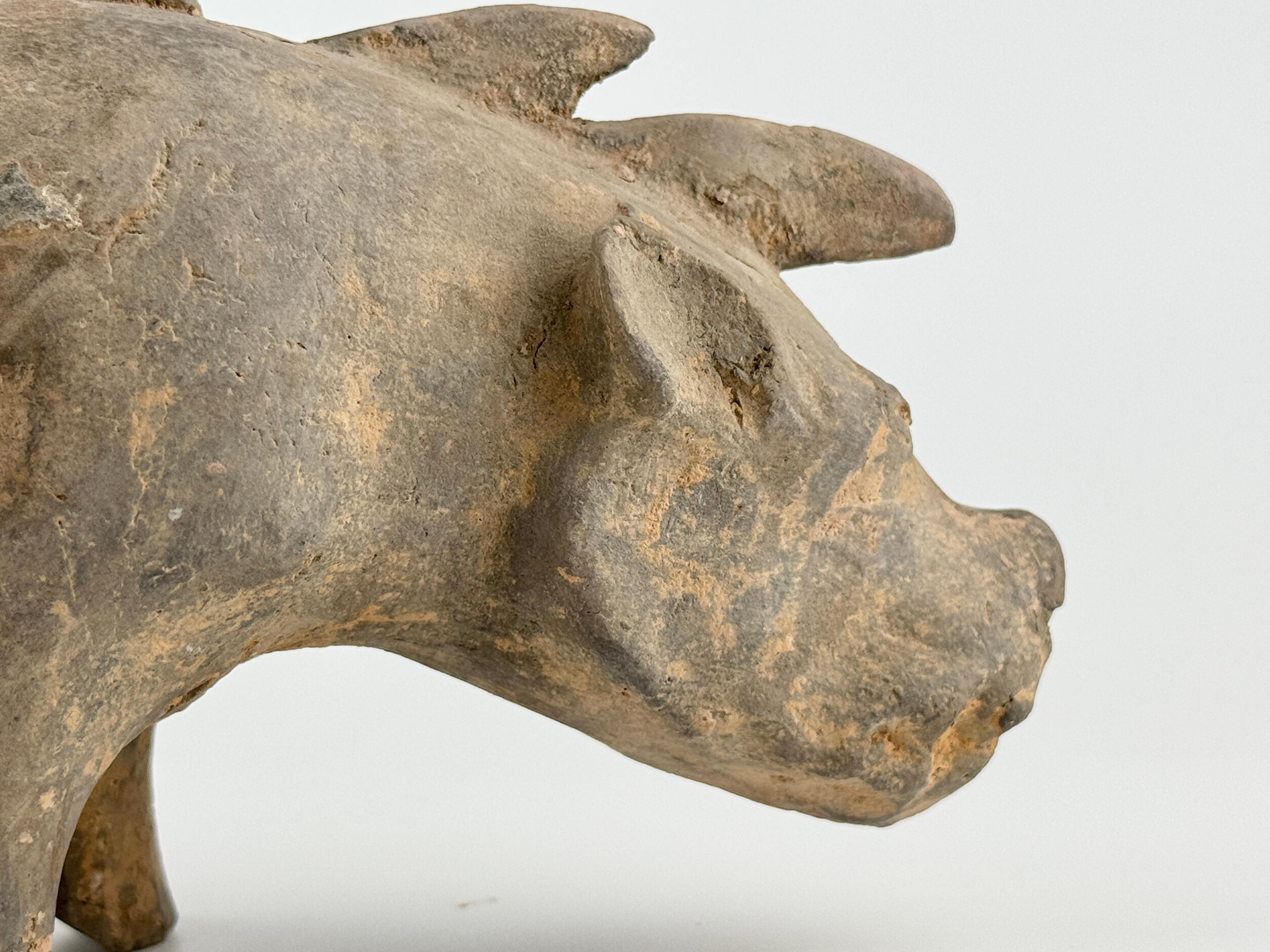 18th Century and Earlier A Grey Pottery Figure of Boar(Wild Pig), Han Dynasty For Sale