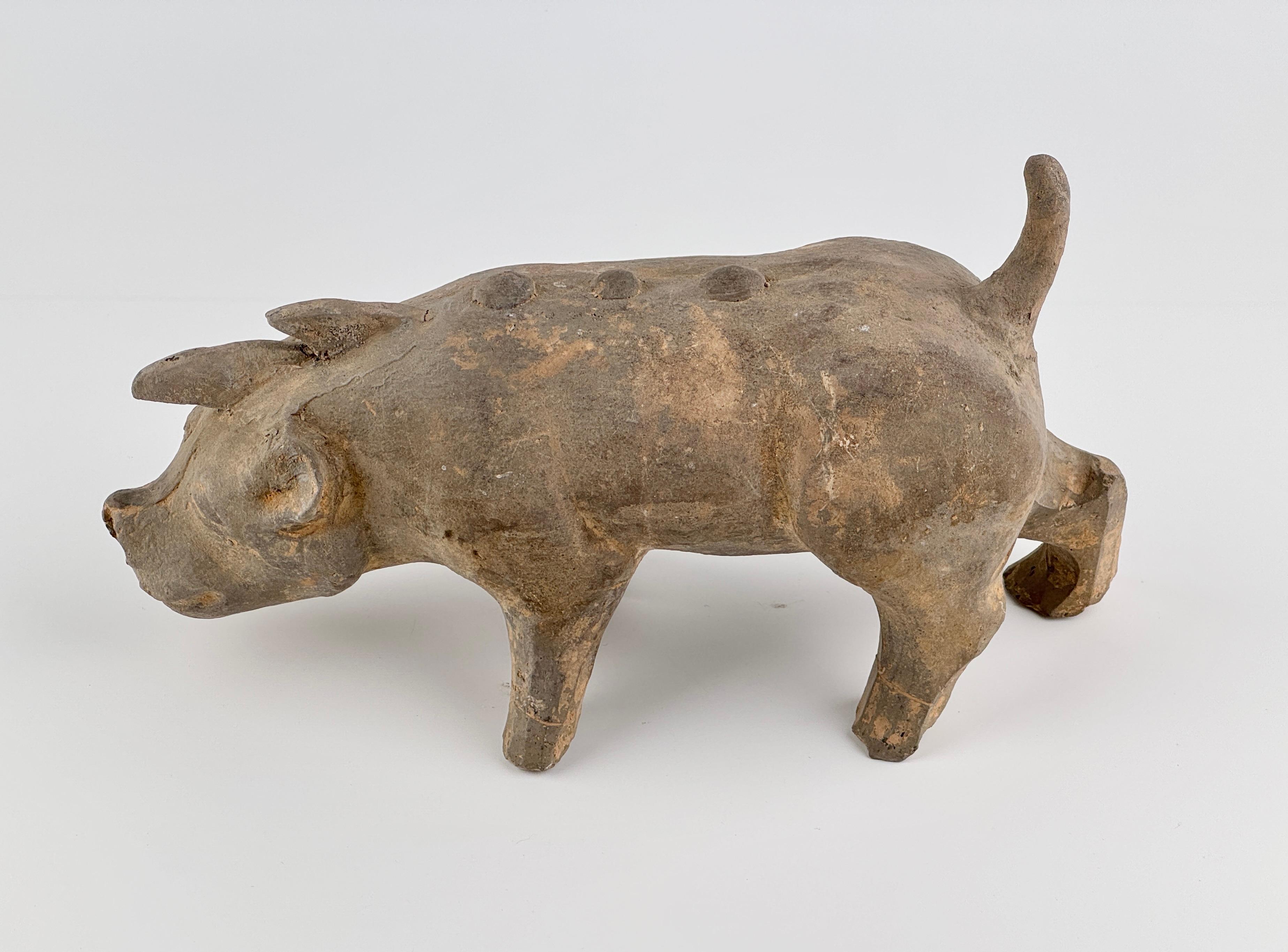 A Grey Pottery Figure of Boar(Wild Pig), Han Dynasty For Sale 3