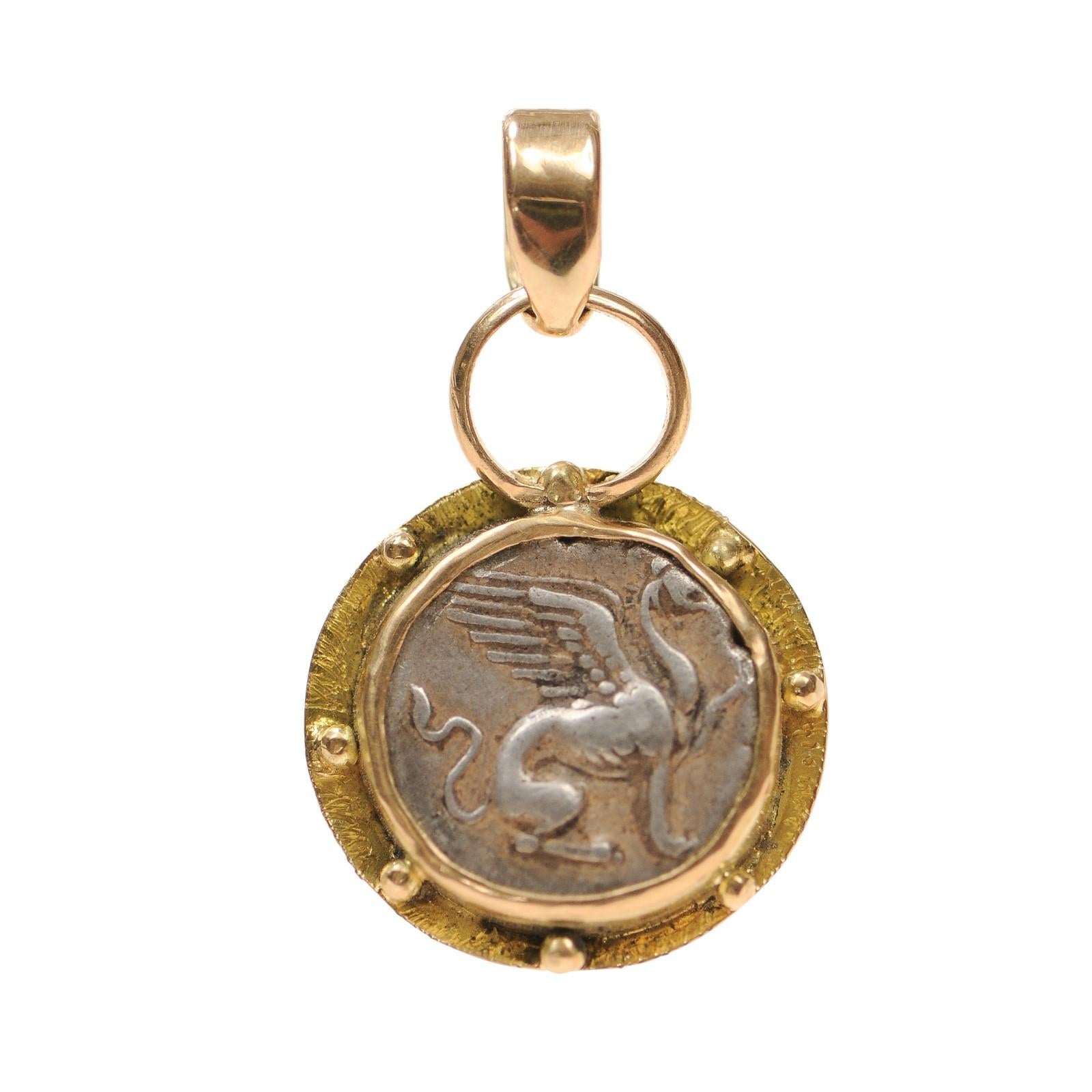 A Griffin Hemi-Drachm [coin] Pendant with 18 Karat Gold (pendant only) For Sale 10