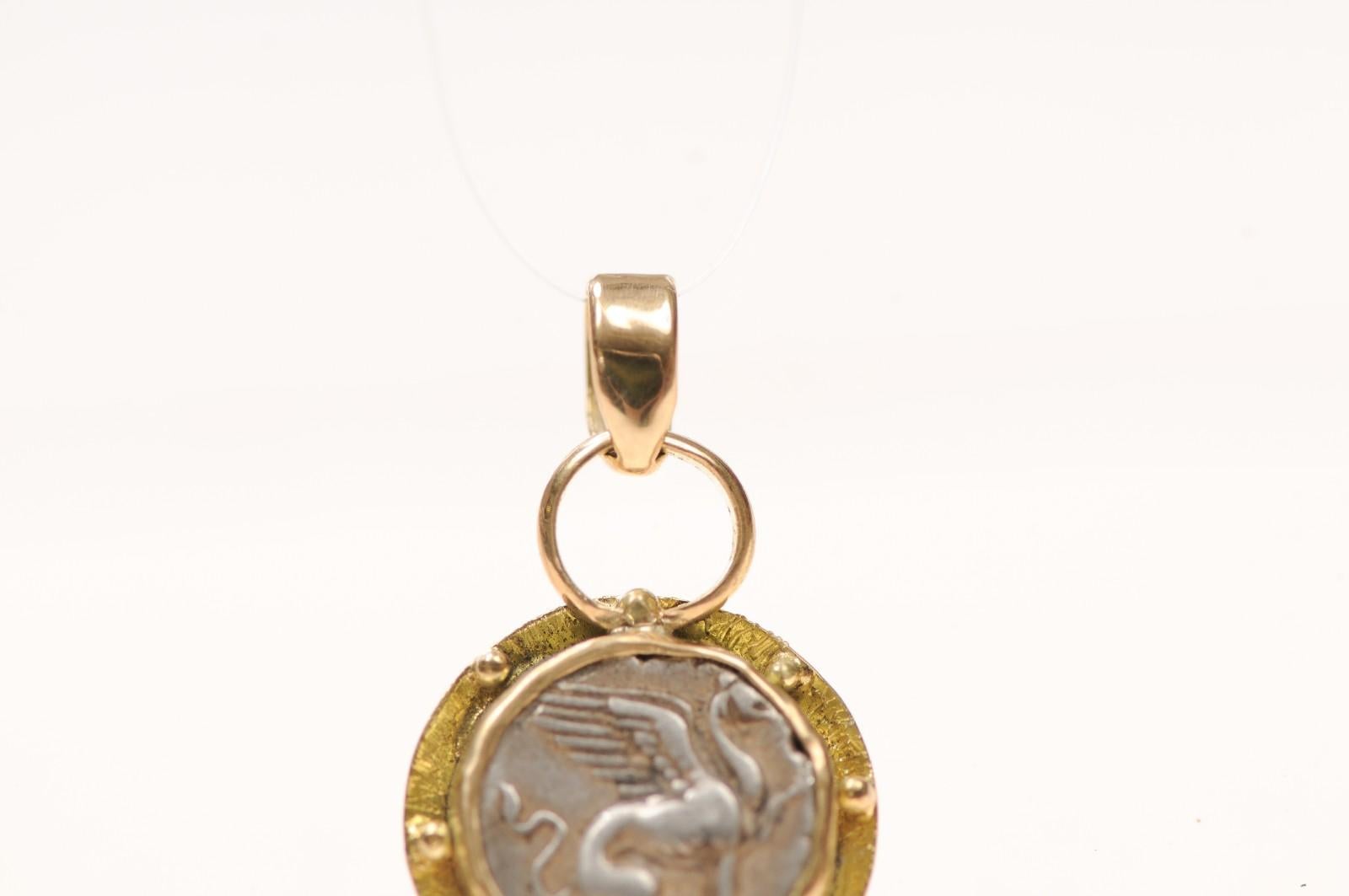 Classical Greek A Griffin Hemi-Drachm [coin] Pendant with 18 Karat Gold (pendant only) For Sale