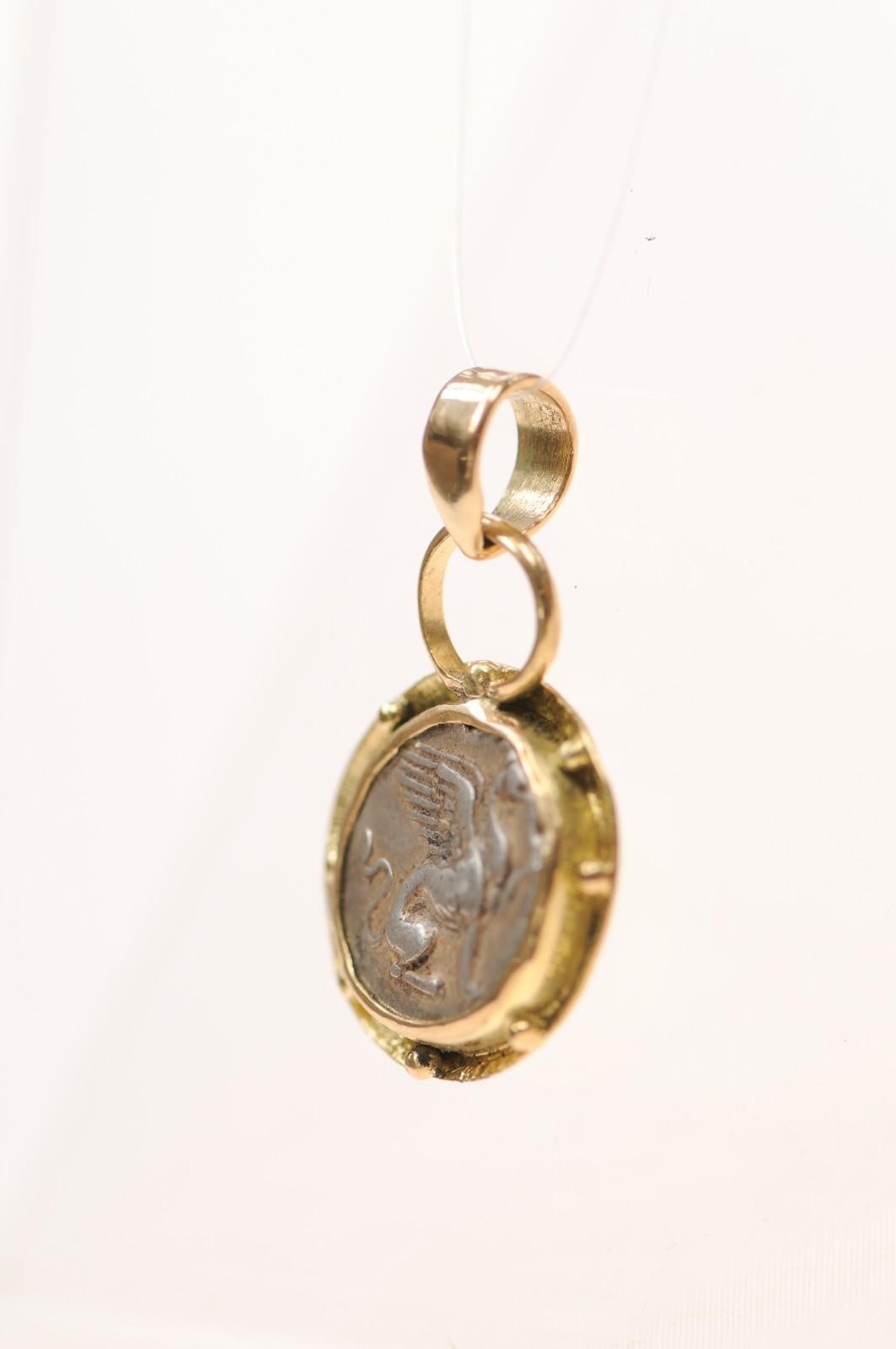 A Griffin Hemi-Drachm [coin] Pendant with 18 Karat Gold (pendant only) In Excellent Condition For Sale In Atlanta, GA