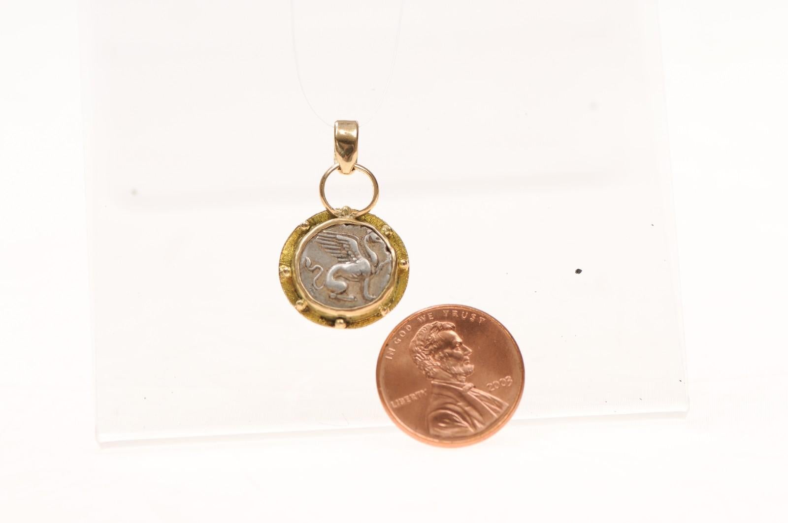 A Griffin Hemi-Drachm [coin] Pendant with 18 Karat Gold (pendant only) For Sale 1