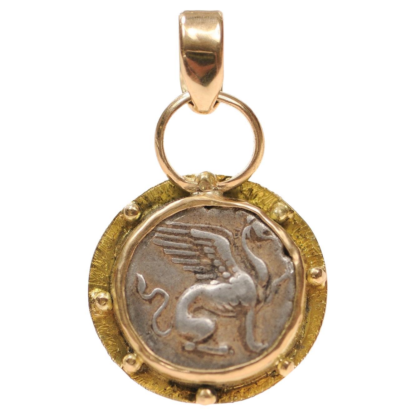 A Griffin Hemi-Drachm [coin] Pendant with 18 Karat Gold (pendant only) For Sale