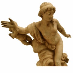 Griotte Marble and Gilt Bronze Clock Garniture with a Terracotta Nymph Statue