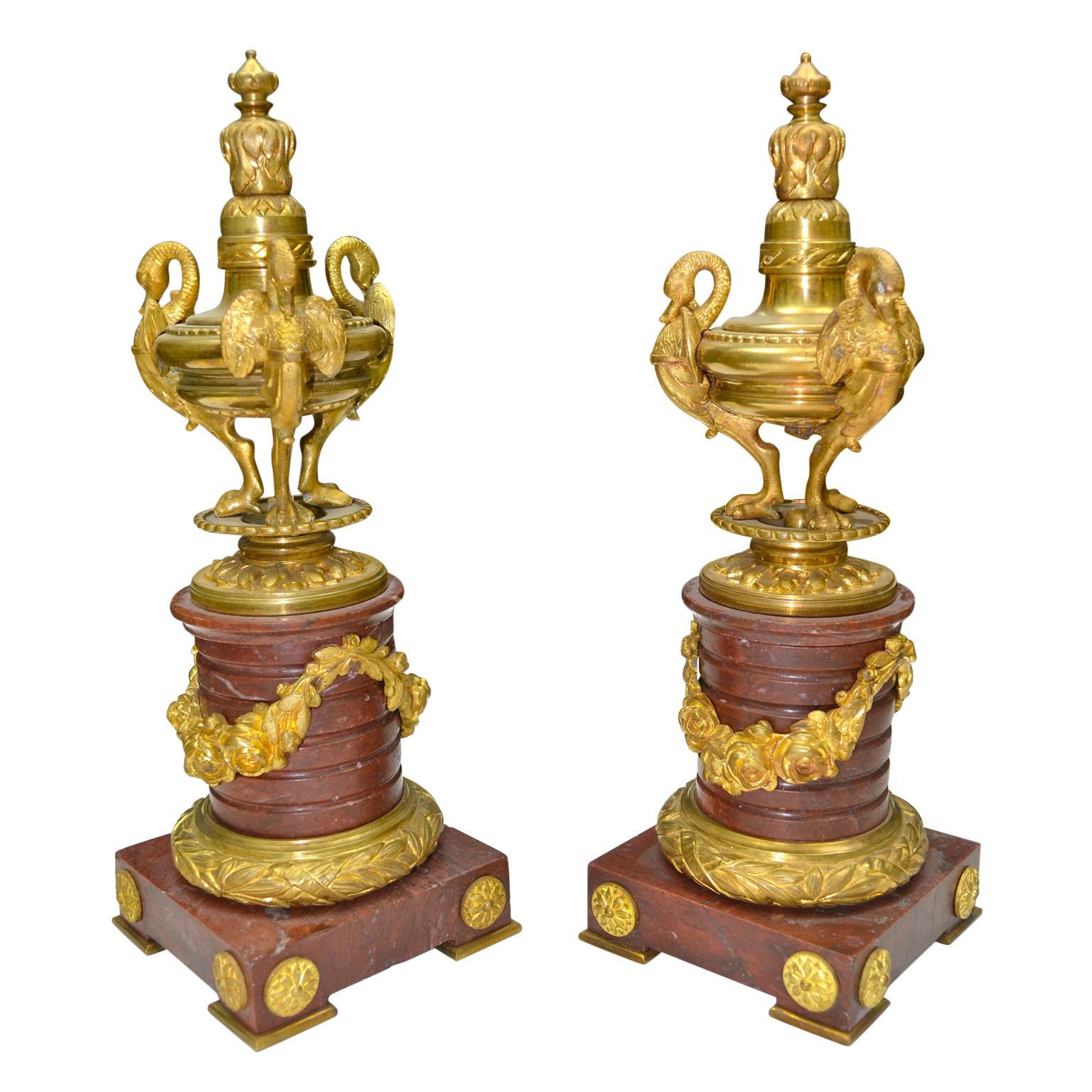 19th Century Griotte Marble and Gilt Bronze Clock Garniture with a Terracotta Nymph Statue