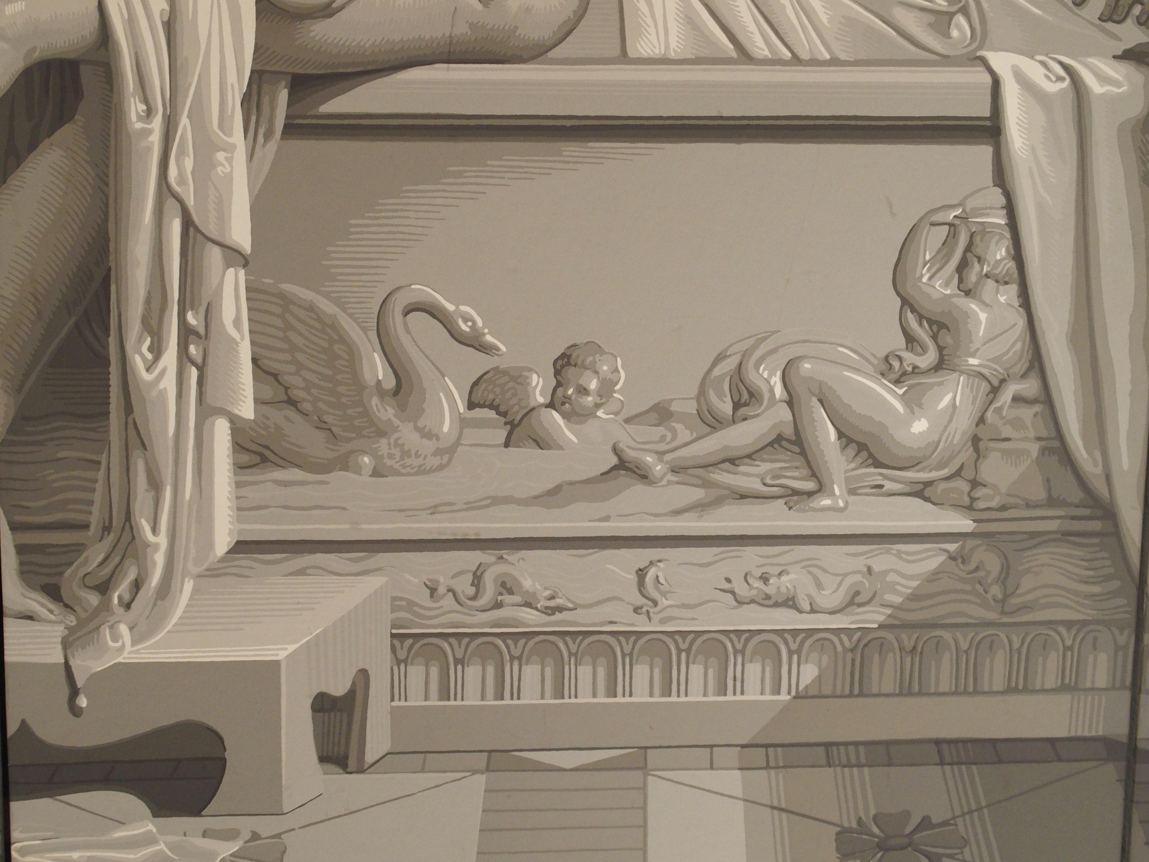 Grisaille Wallpaper Quadriptych Depicting The Bath of Psyche 1