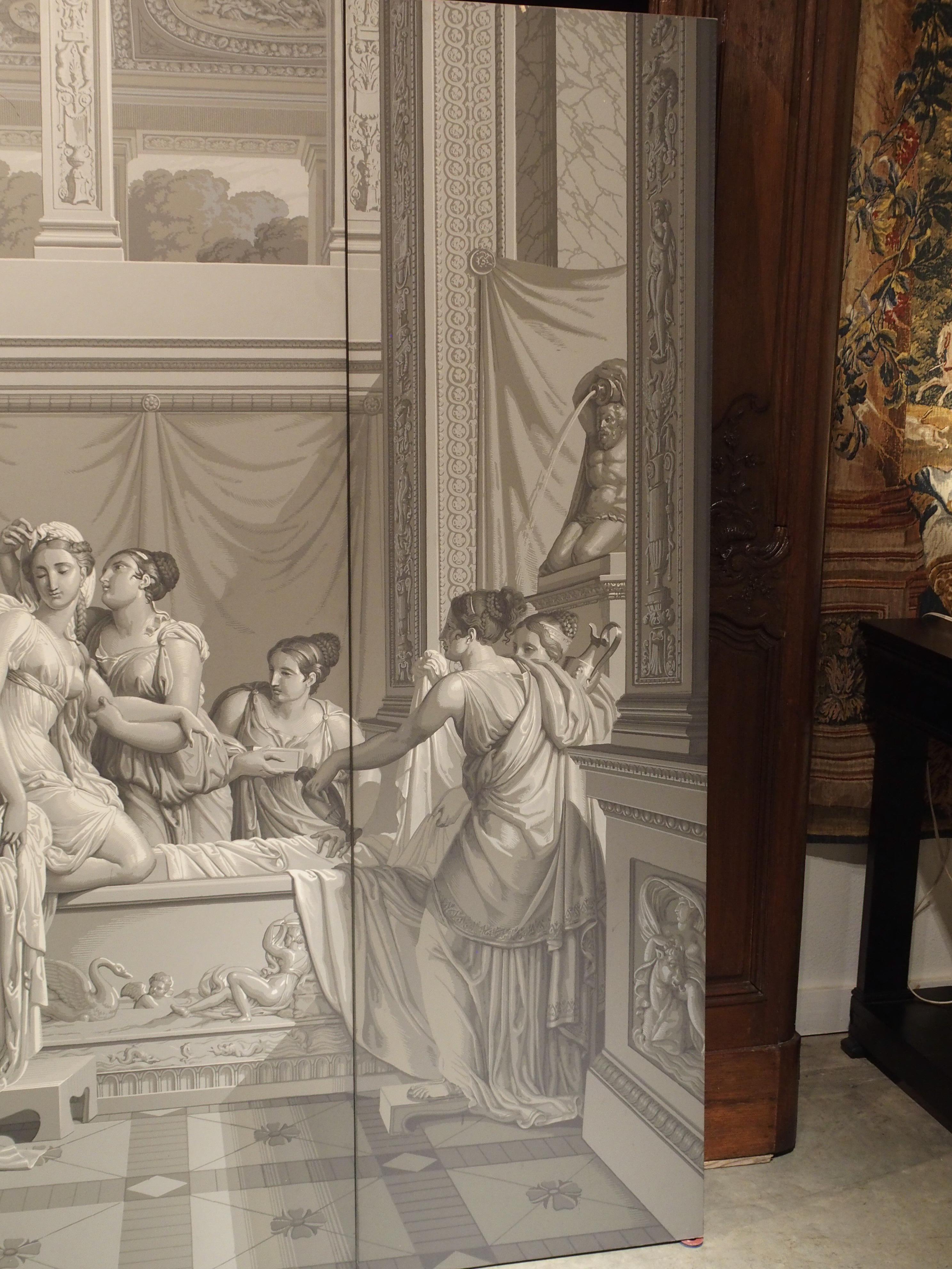Neoclassical Grisaille Wallpaper Quadriptych Depicting The Bath of Psyche