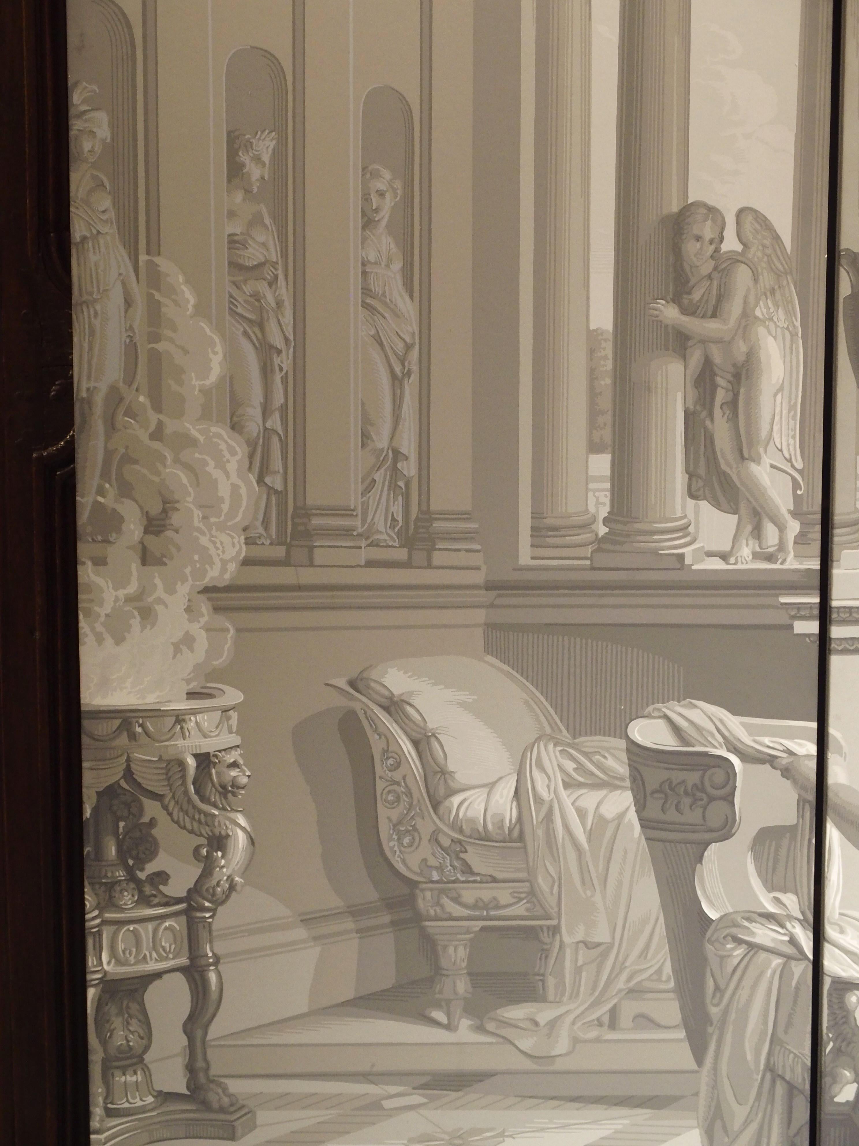 French Grisaille Wallpaper Quadriptych Depicting The Bath of Psyche