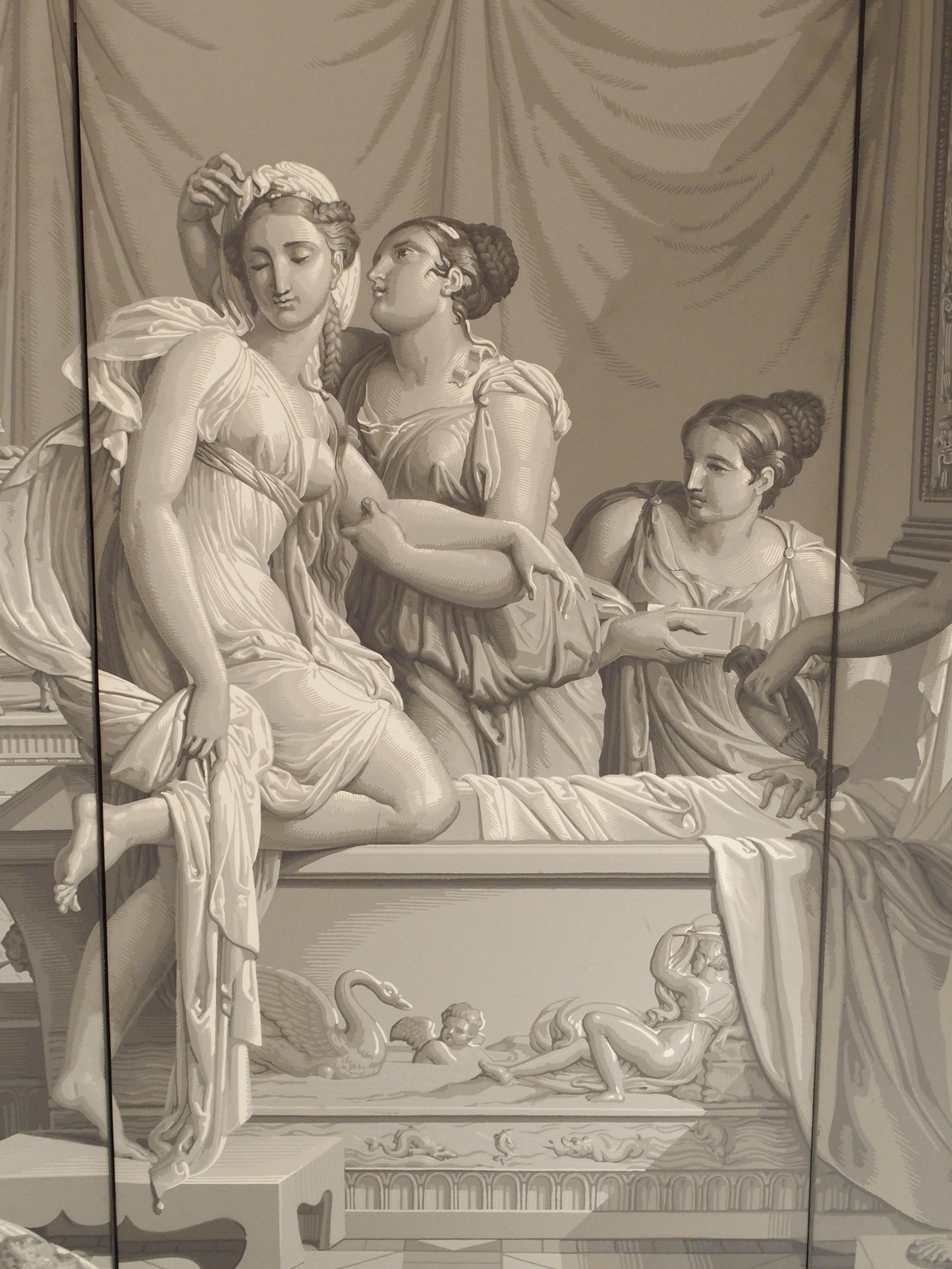 Grisaille Wallpaper Quadriptych Depicting The Bath of Psyche In Good Condition In Dallas, TX