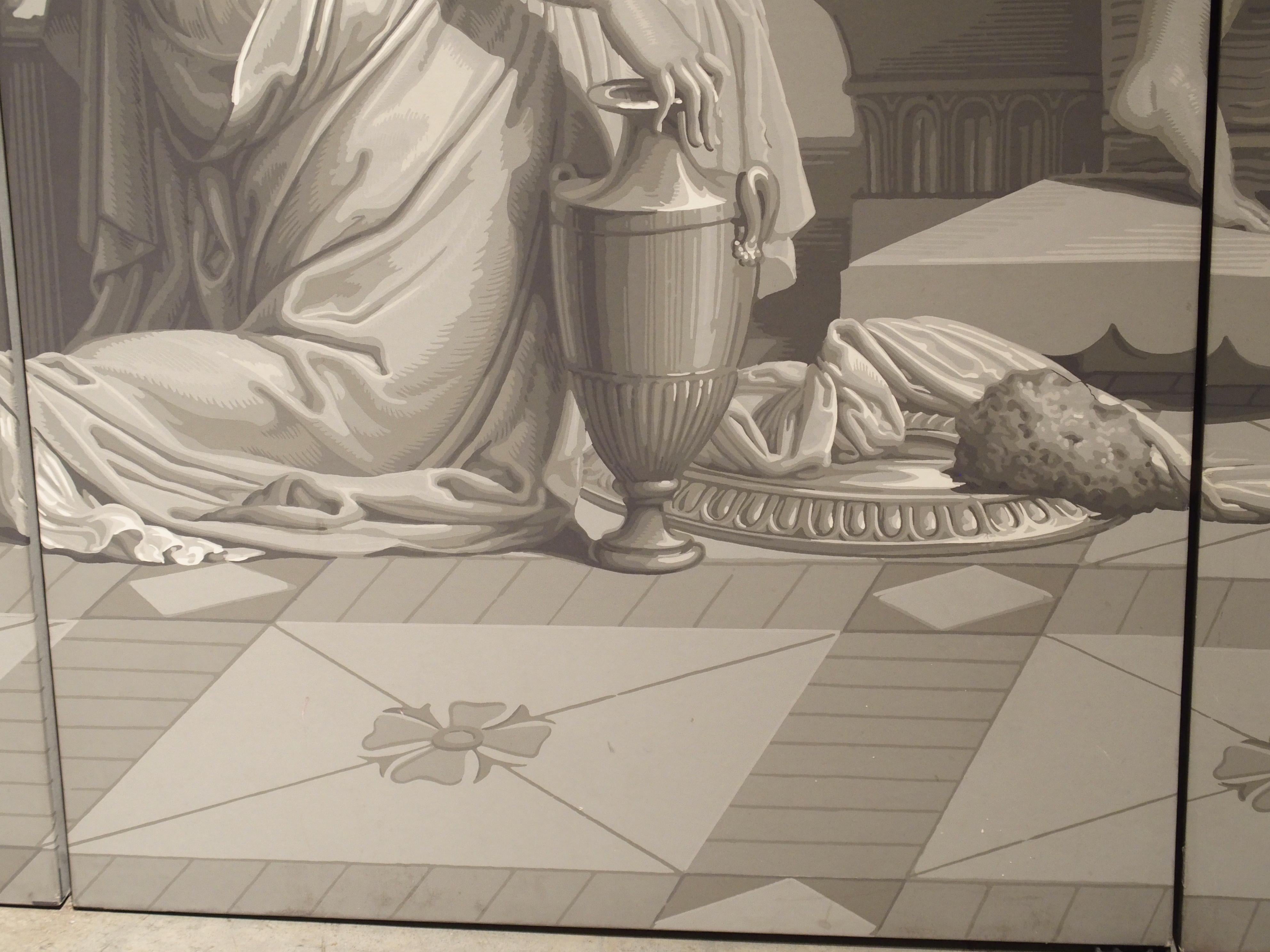 Wood Grisaille Wallpaper Quadriptych Depicting The Bath of Psyche