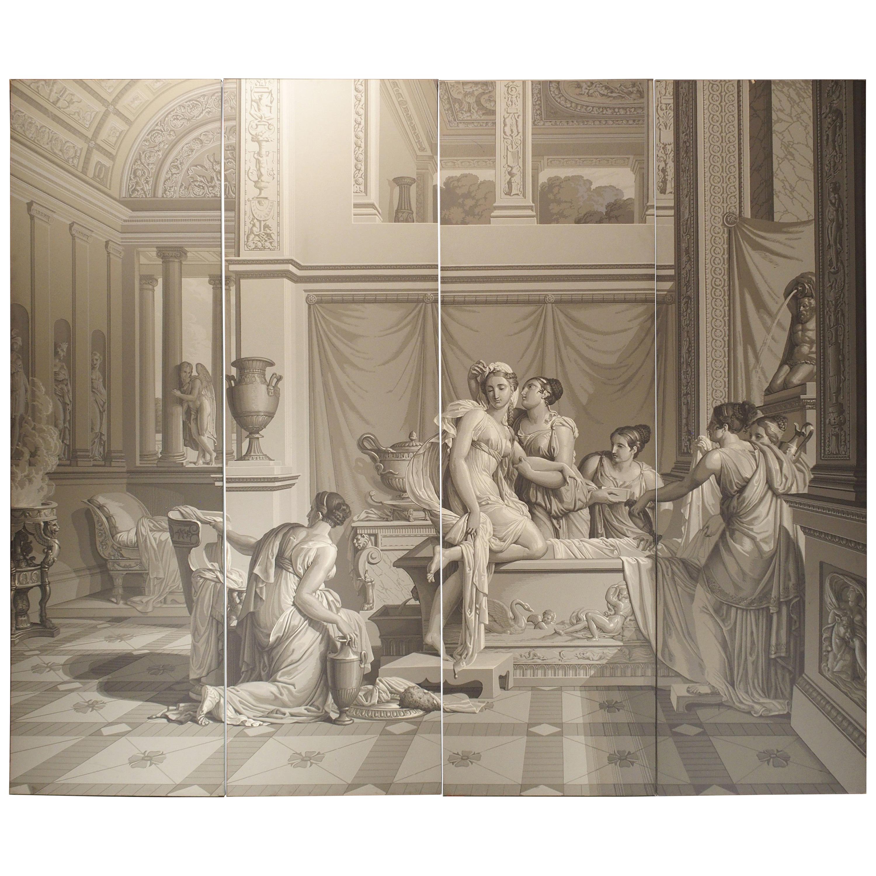 Grisaille Wallpaper Quadriptych Depicting The Bath of Psyche
