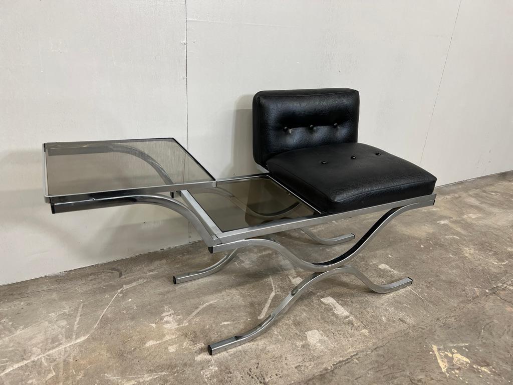Mid-Century Modern Late 60s/early 70s Retro telephone / hall table on square chrome tubular steel For Sale