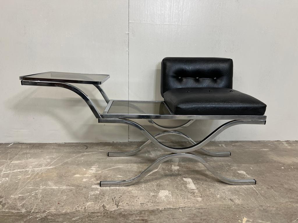 Late 60s/early 70s Retro telephone / hall table on square chrome tubular steel In Good Condition For Sale In Markington, GB