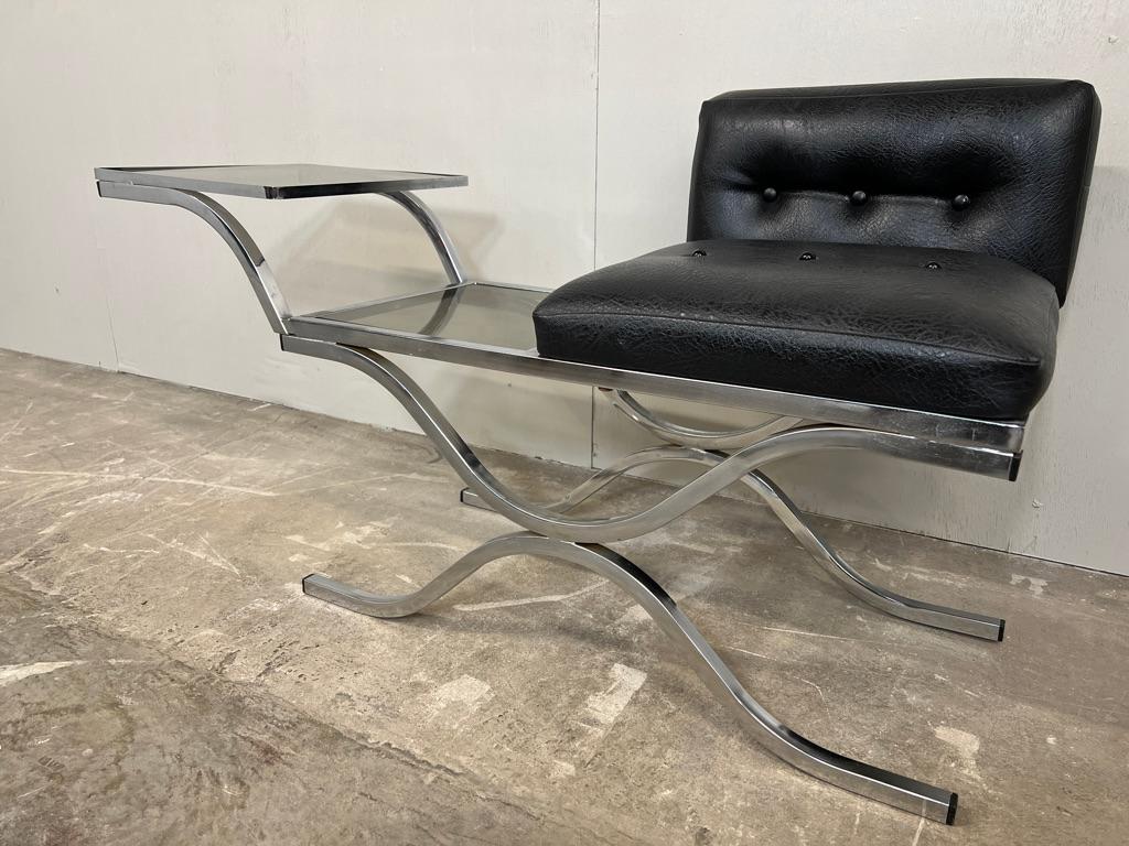 Metal Late 60s/early 70s Retro telephone / hall table on square chrome tubular steel For Sale