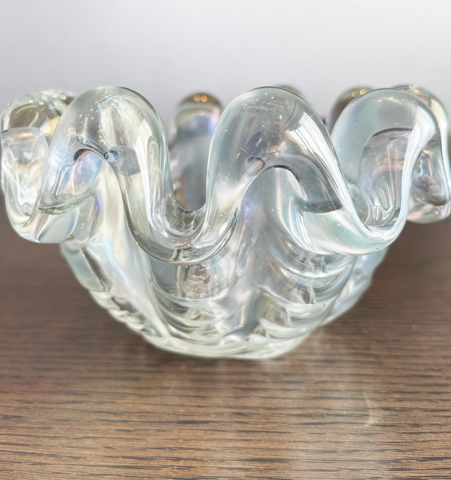 italien Plat en verre de Murano opale Hollywood Regency « A Grosse Costolature » Ercole Barovier