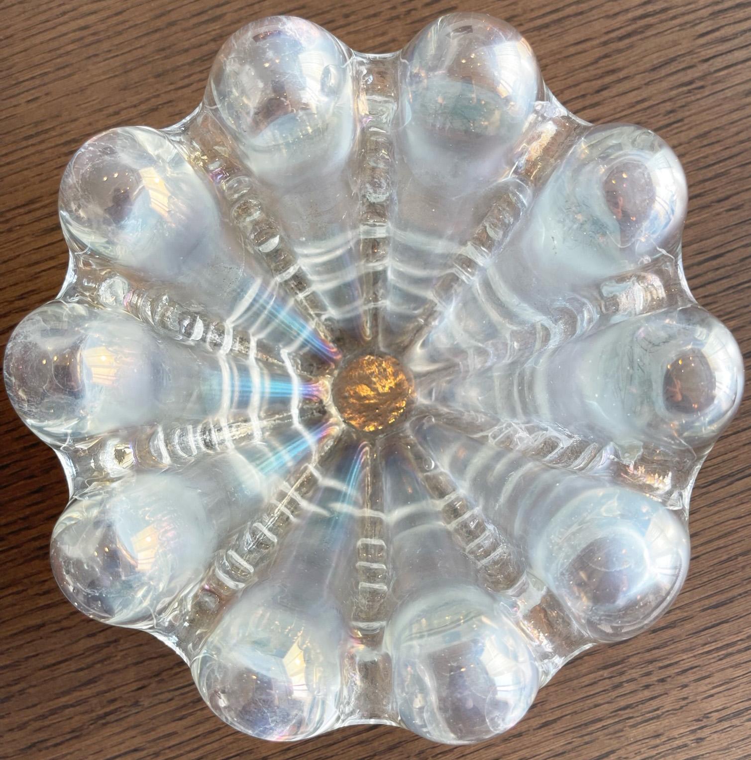 Milieu du XXe siècle Plat en verre de Murano opale Hollywood Regency « A Grosse Costolature » Ercole Barovier
