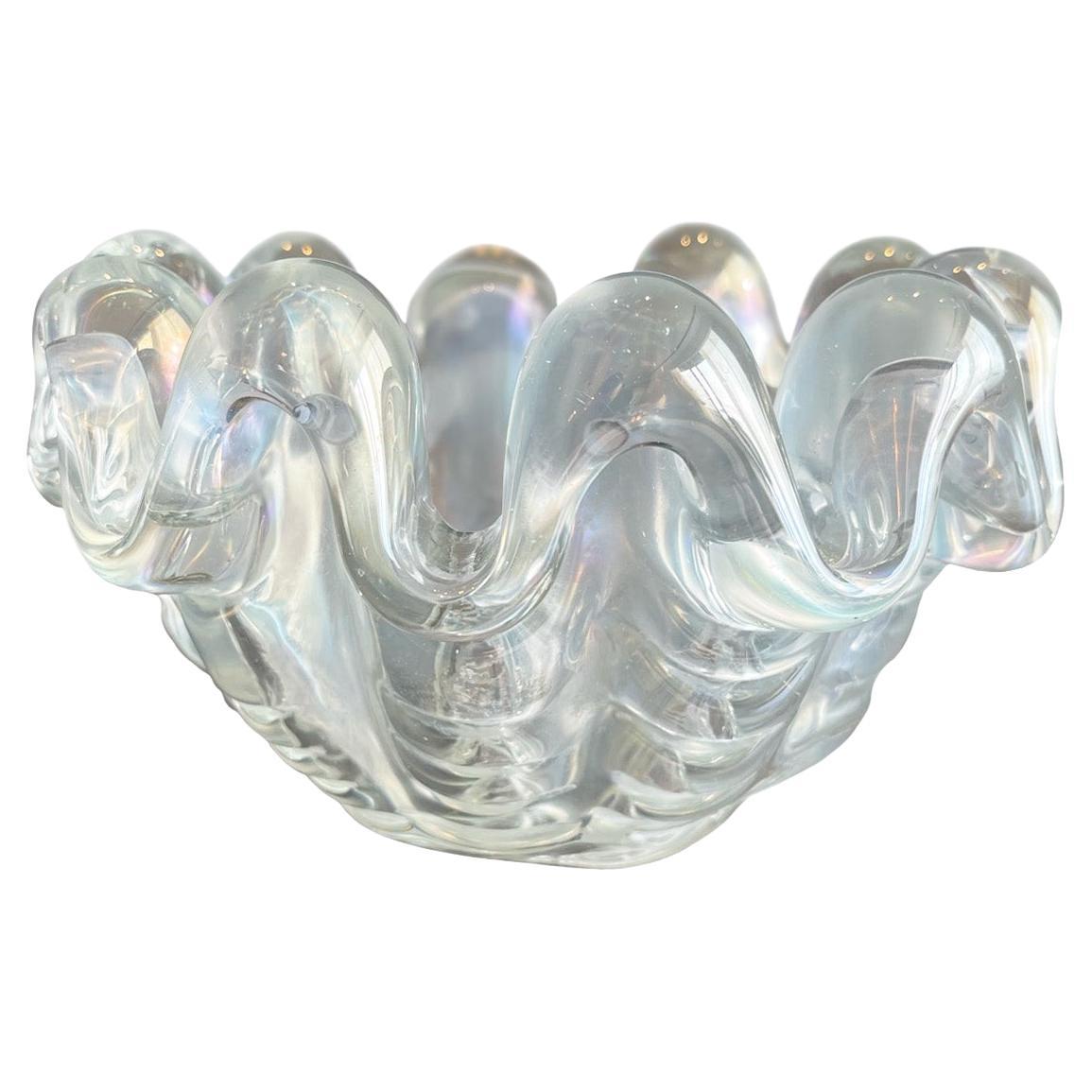 Hollywood Regency Opal Murano Glass Dish 'A Grosse Costolature' Ercole Barovier