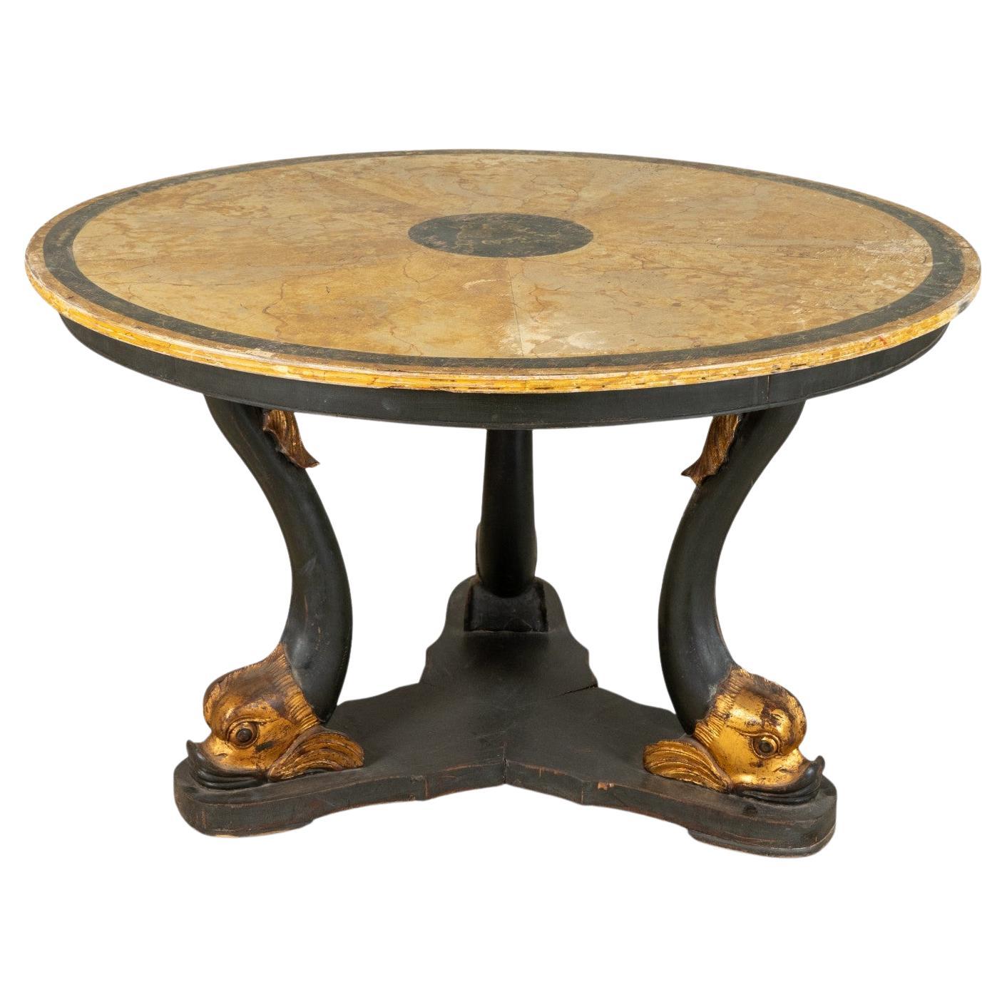 A Grotto Style Center table with Round Faux Marble Top For Sale