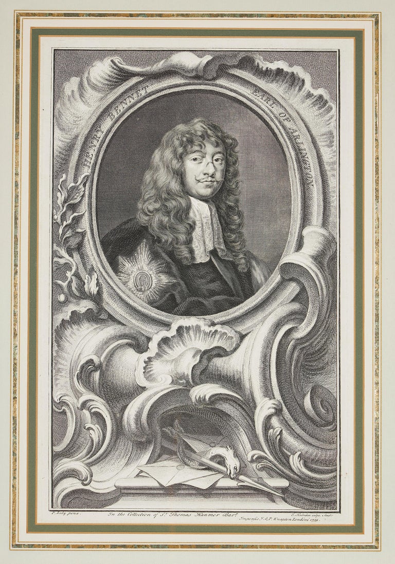 Eight-line etching portraits by Jacobus Houbraken (Holland, 1698-1770). From Thomas Birch (1705-1766), 'The Heads of illustrious persons of Great Britain', published in 1747. Comprised of: Lieutenant General Fleetwood, Geoffrey Chaucer, John