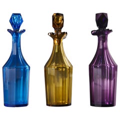 Antique A Group of 19th Century Spirit Decanters, Blue, Yellow and Purple