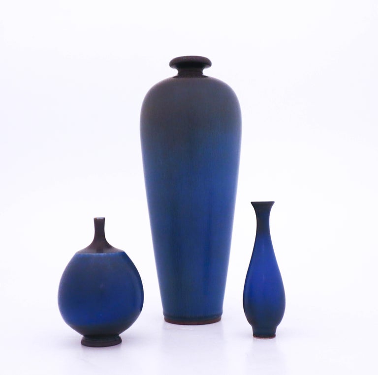 Group of 3 Blue Stoneware Vases, Berndt Friberg, Gustavsberg For Sale at 1stDibs navy blue