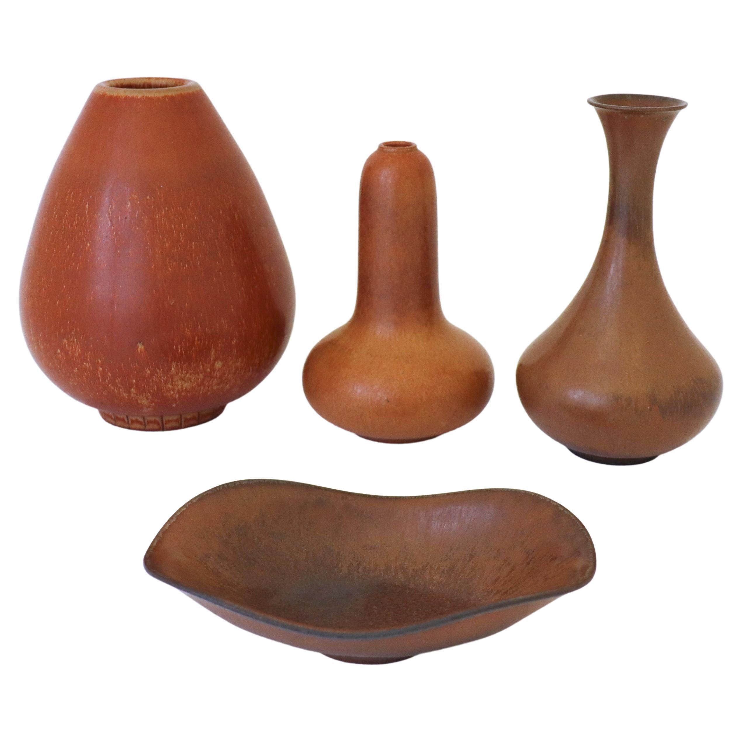 Group of 3 Brown Vases & Bowl, Rörstrand Gunnar Nylund, Mid-Century Vintage