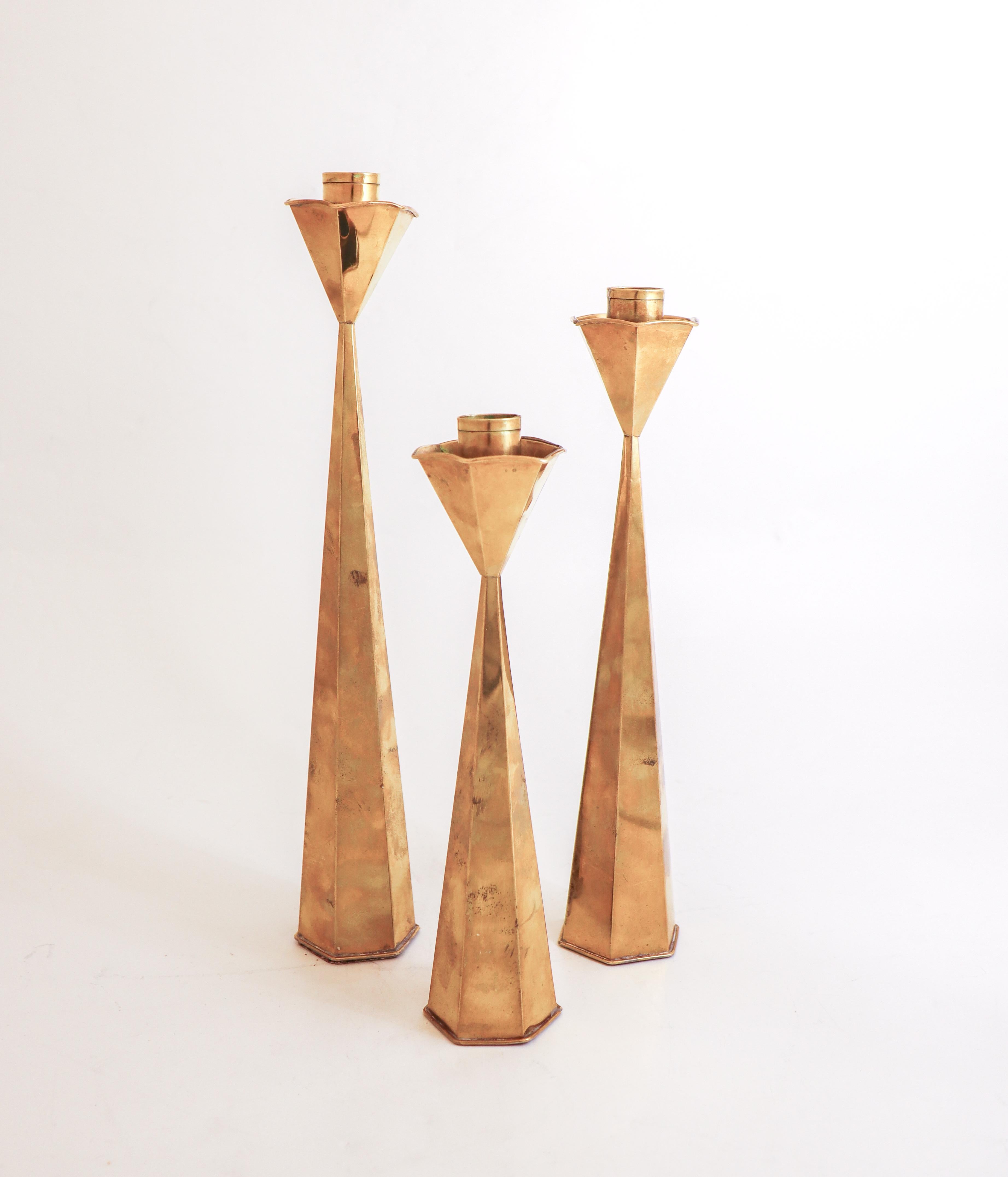 Swedish A group of 3 Candlesticks Brass - Sweden Mid century For Sale