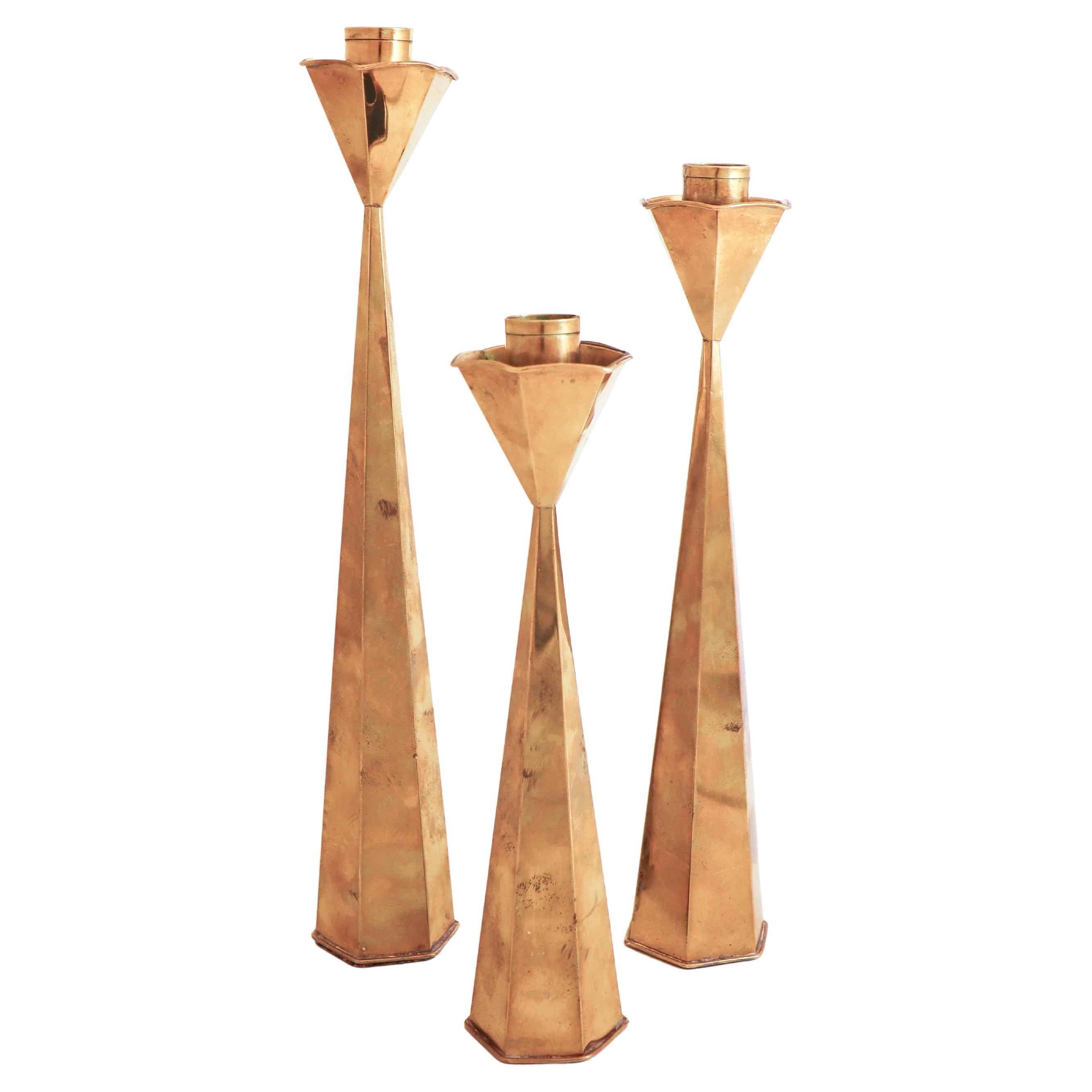 A group of 3 Candlesticks Brass - Sweden Mid century For Sale