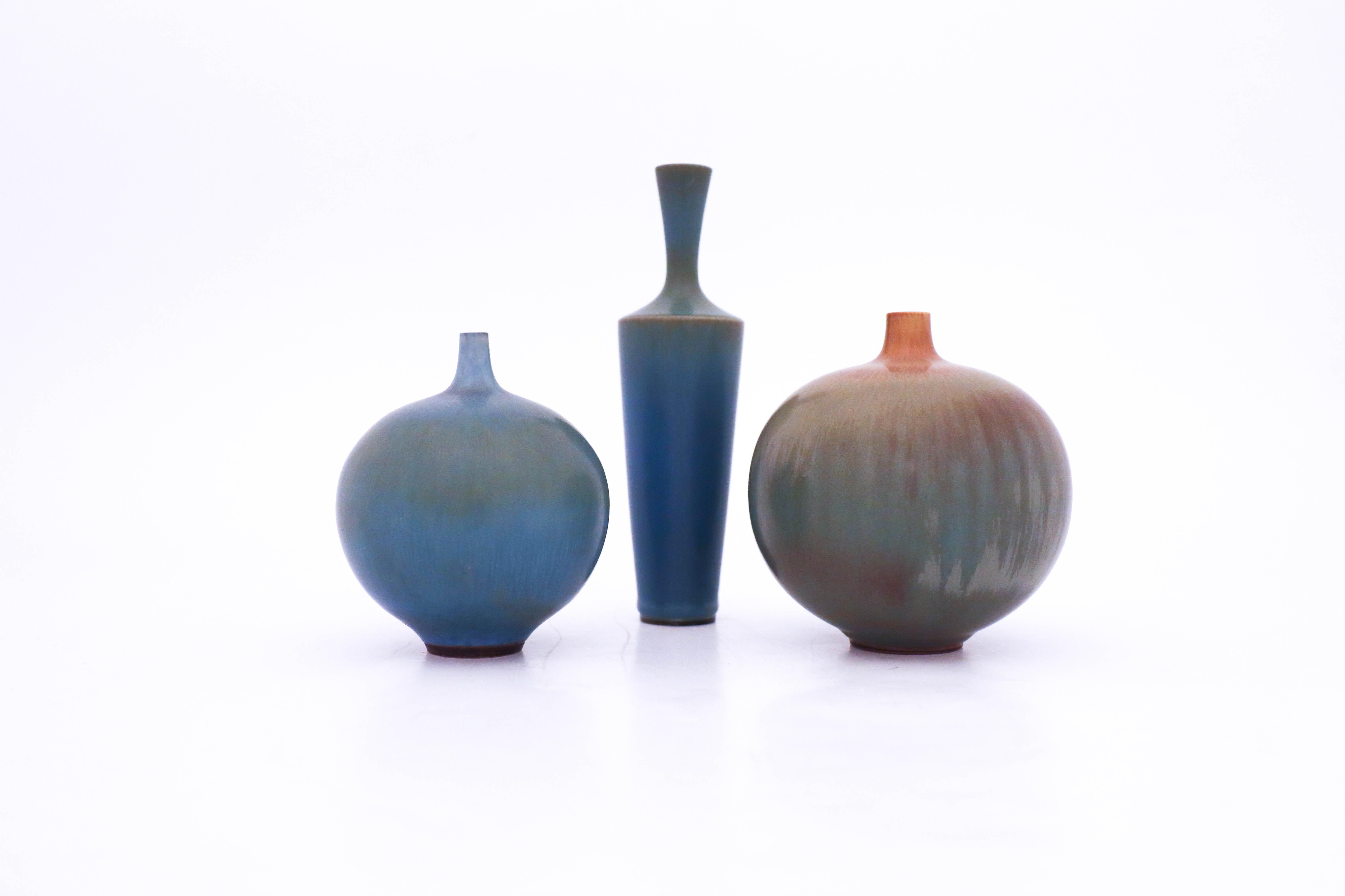 Swedish Group of 3 Stoneware Vases, Berndt Friberg, Gustavsberg - Scandinavian Modern