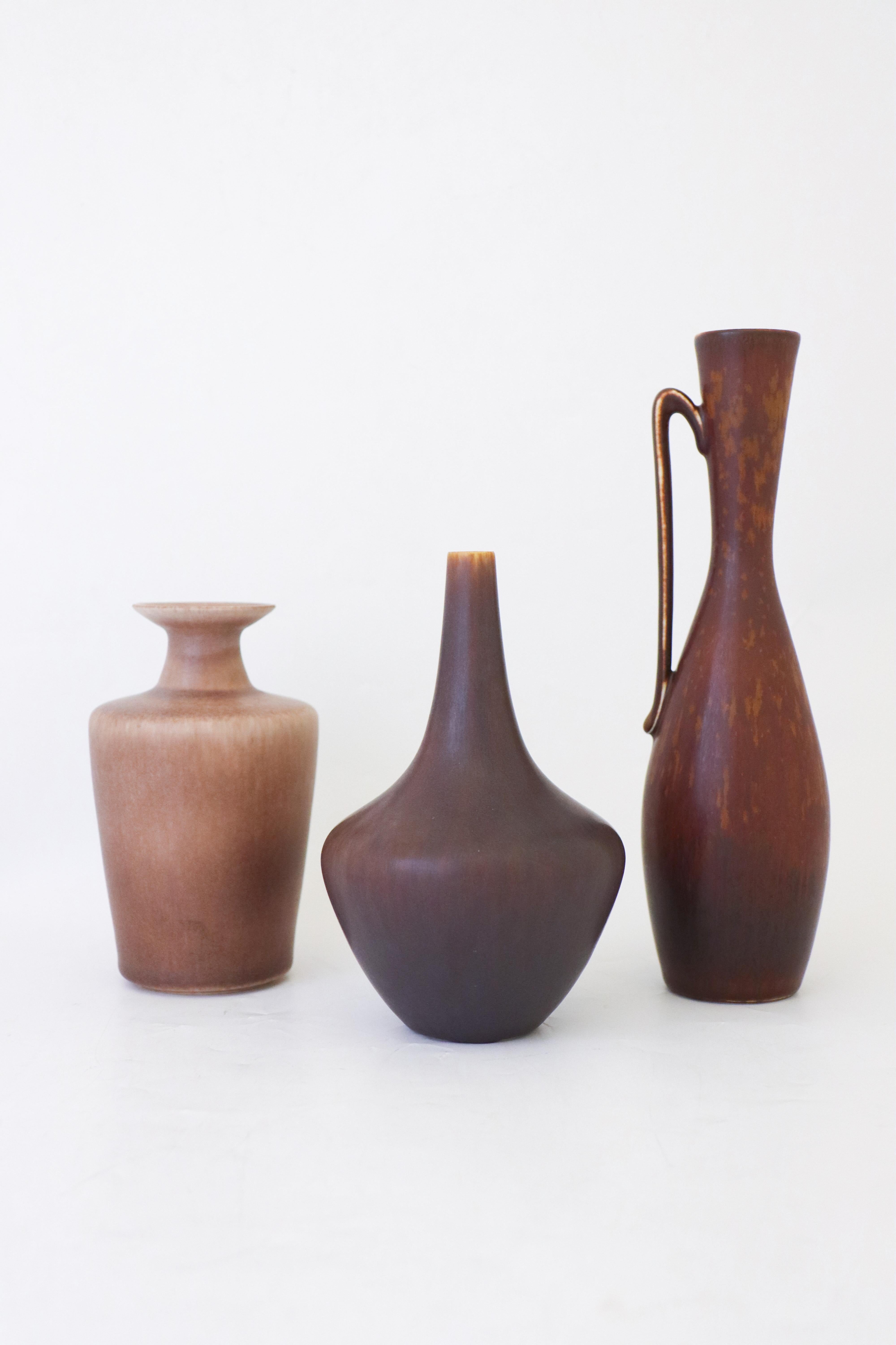 20th Century A group of 3 vases, Gunnar Nylund, Rörstrand, Mid-Century Vintage Scandinavia 