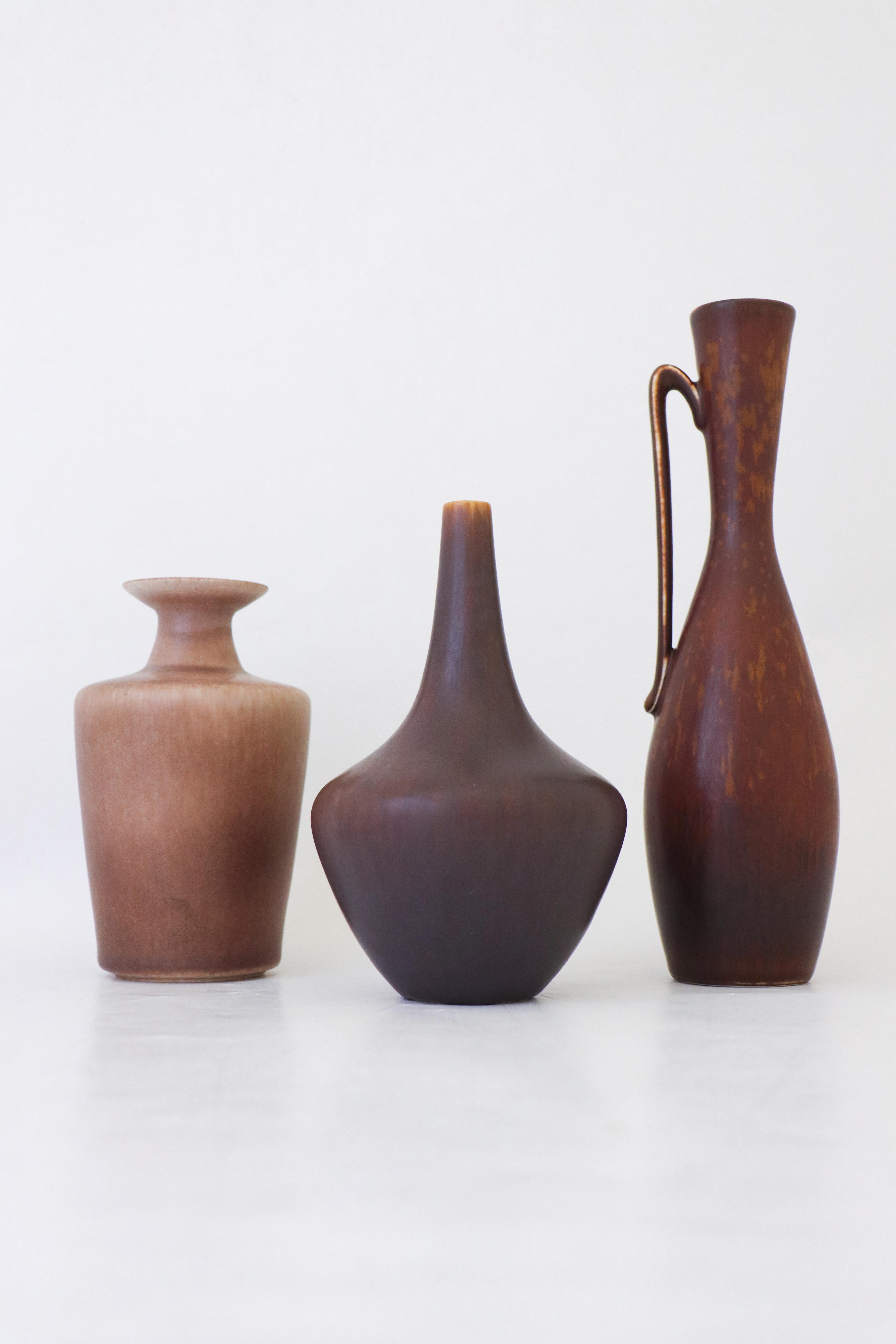 Porcelain A group of 3 vases, Gunnar Nylund, Rörstrand, Mid-Century Vintage Scandinavia 