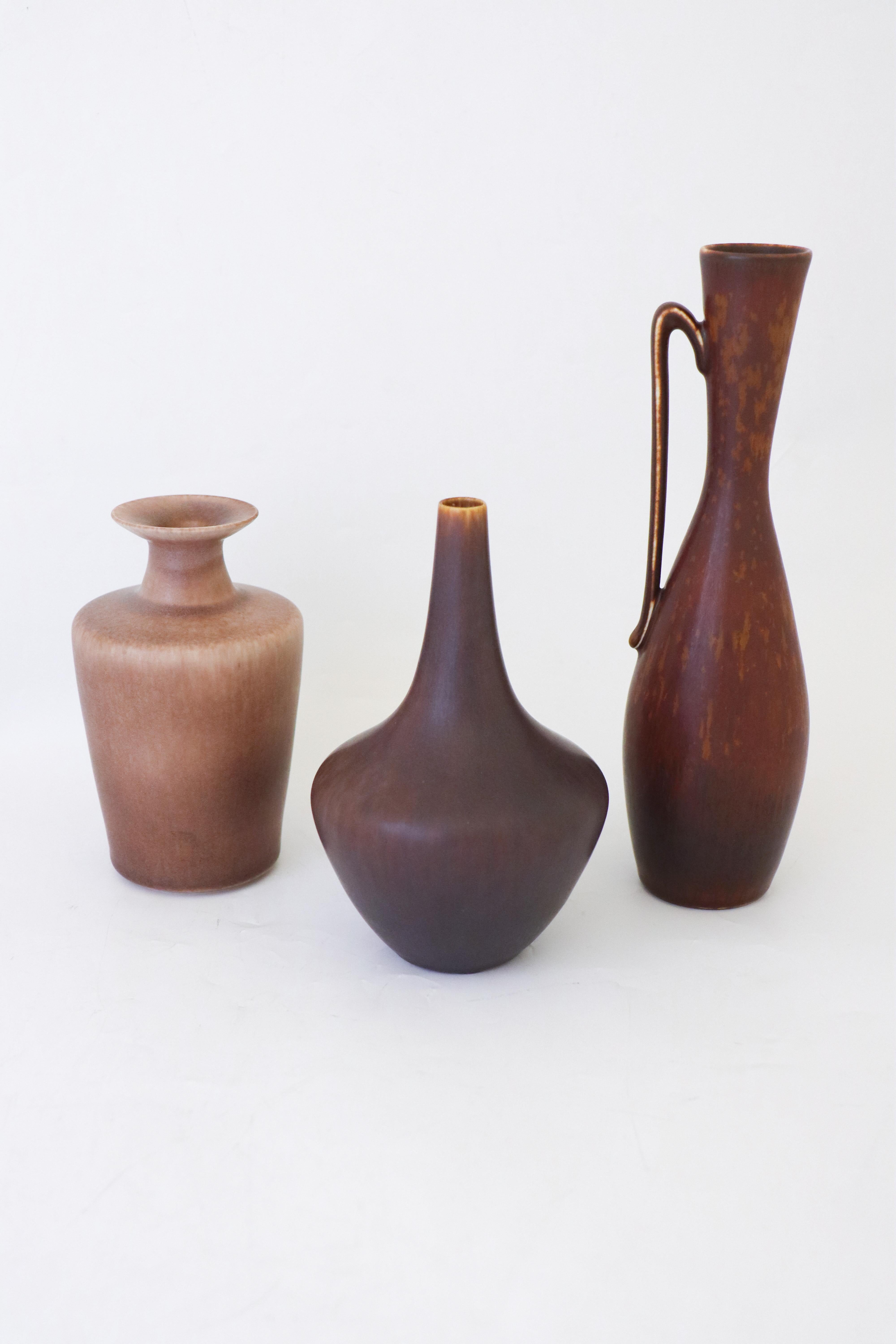 A group of 3 vases, Gunnar Nylund, Rörstrand, Mid-Century Vintage Scandinavia  1