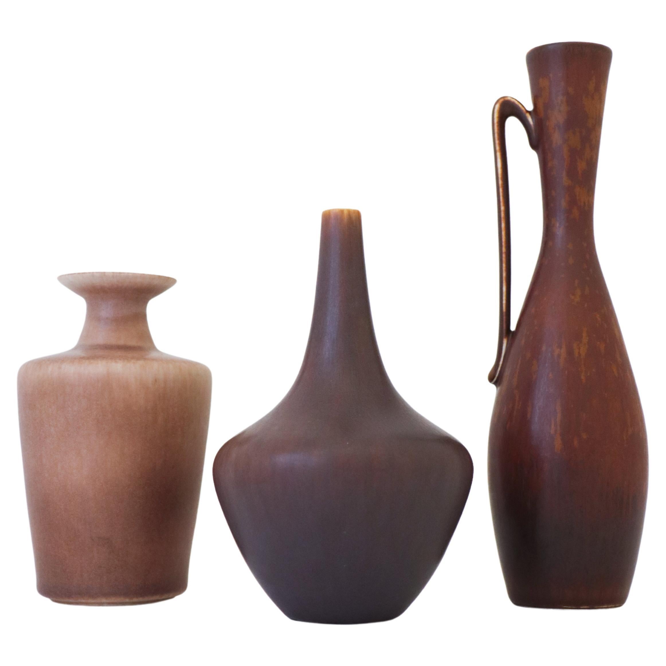 A group of 3 vases, Gunnar Nylund, Rörstrand, Mid-Century Vintage Scandinavia 