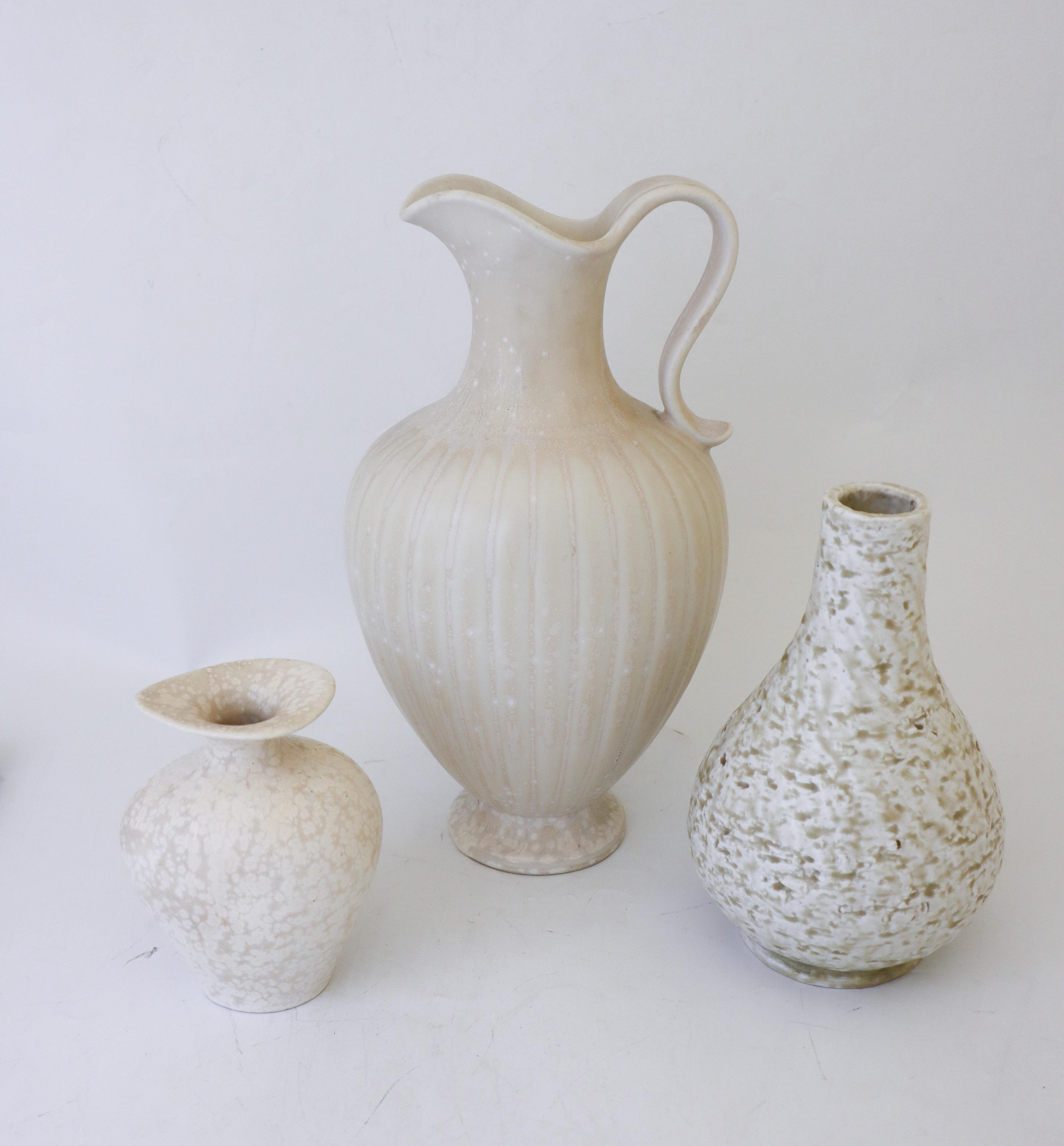 Scandinavian Modern Group of 3 White Vases, Gunnar Nylund, Rörstrand, Mid-Century Vintage